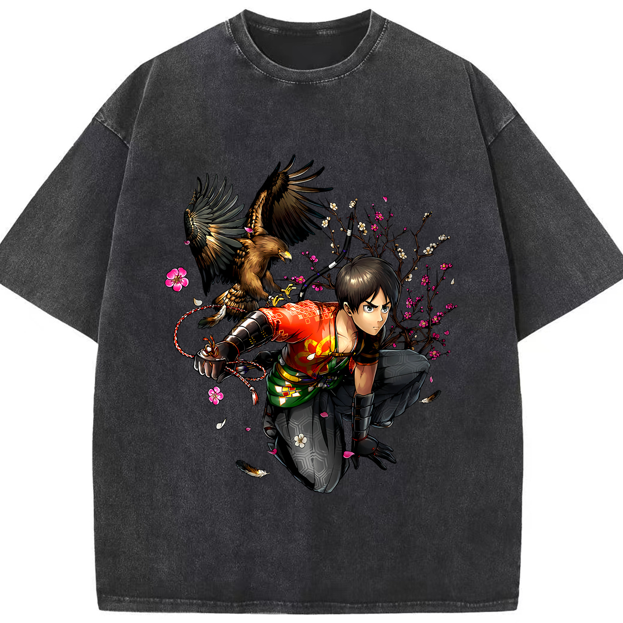 （画像用） 進撃の巨人 エレン･イェーガー Attack on Titan Eren Jäger 綿100% ヴィンテージ風 半袖Tシャツ（フロントプリント）