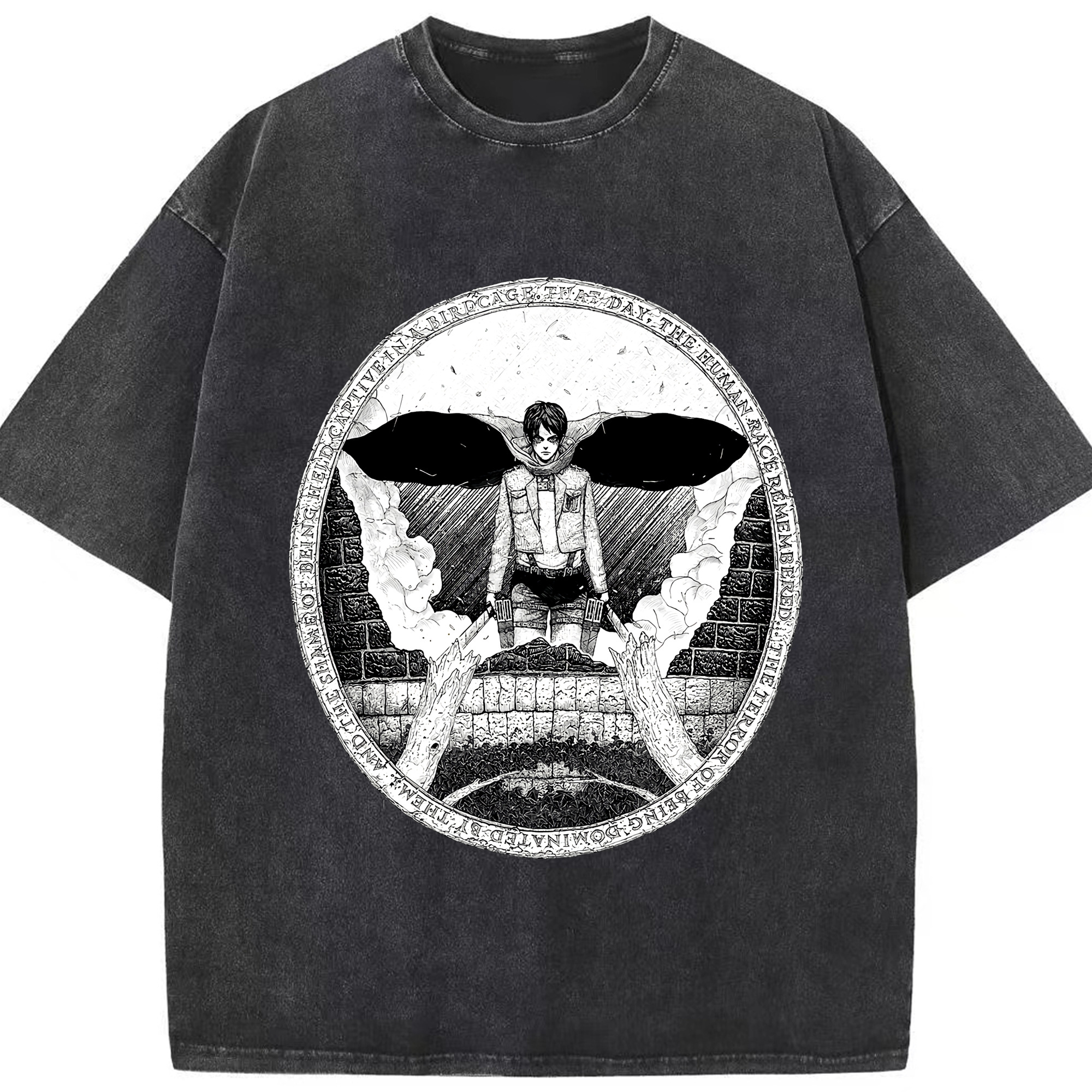 （画像用） 進撃の巨人 エレン･イェーガー Attack on Titan Eren Jäger 綿100% ヴィンテージ風 半袖Tシャツ（フロントプリント）