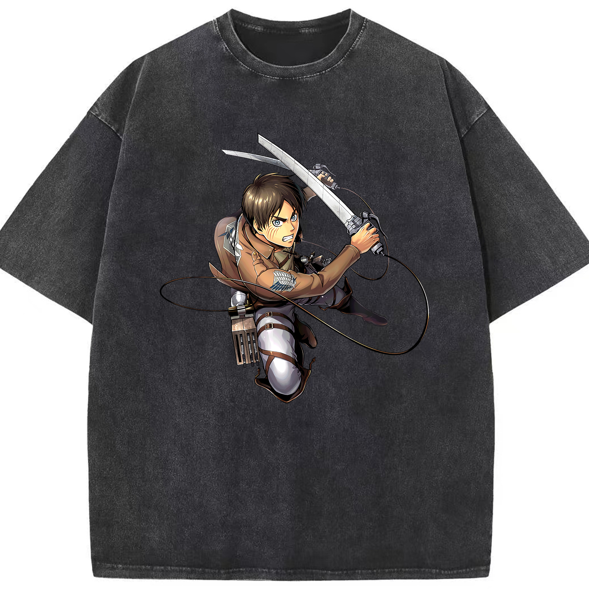 （画像用） 進撃の巨人 エレン･イェーガー Attack on Titan Eren Jäger 綿100% ヴィンテージ風 半袖Tシャツ（フロントプリント）