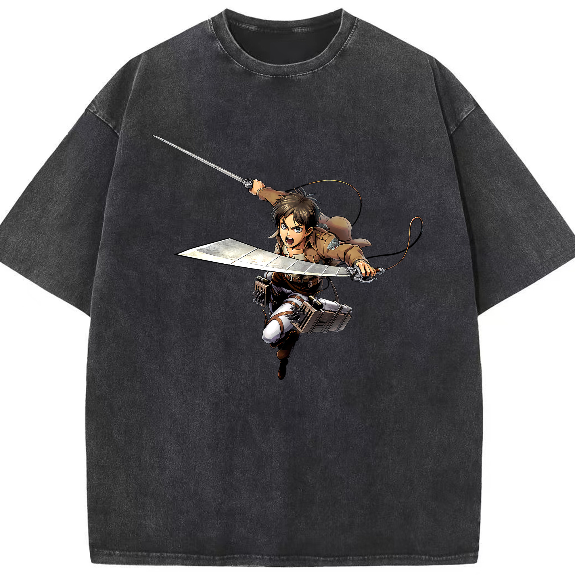 （画像用） 進撃の巨人 エレン･イェーガー Attack on Titan Eren Jäger 綿100% ヴィンテージ風 半袖Tシャツ（フロントプリント）