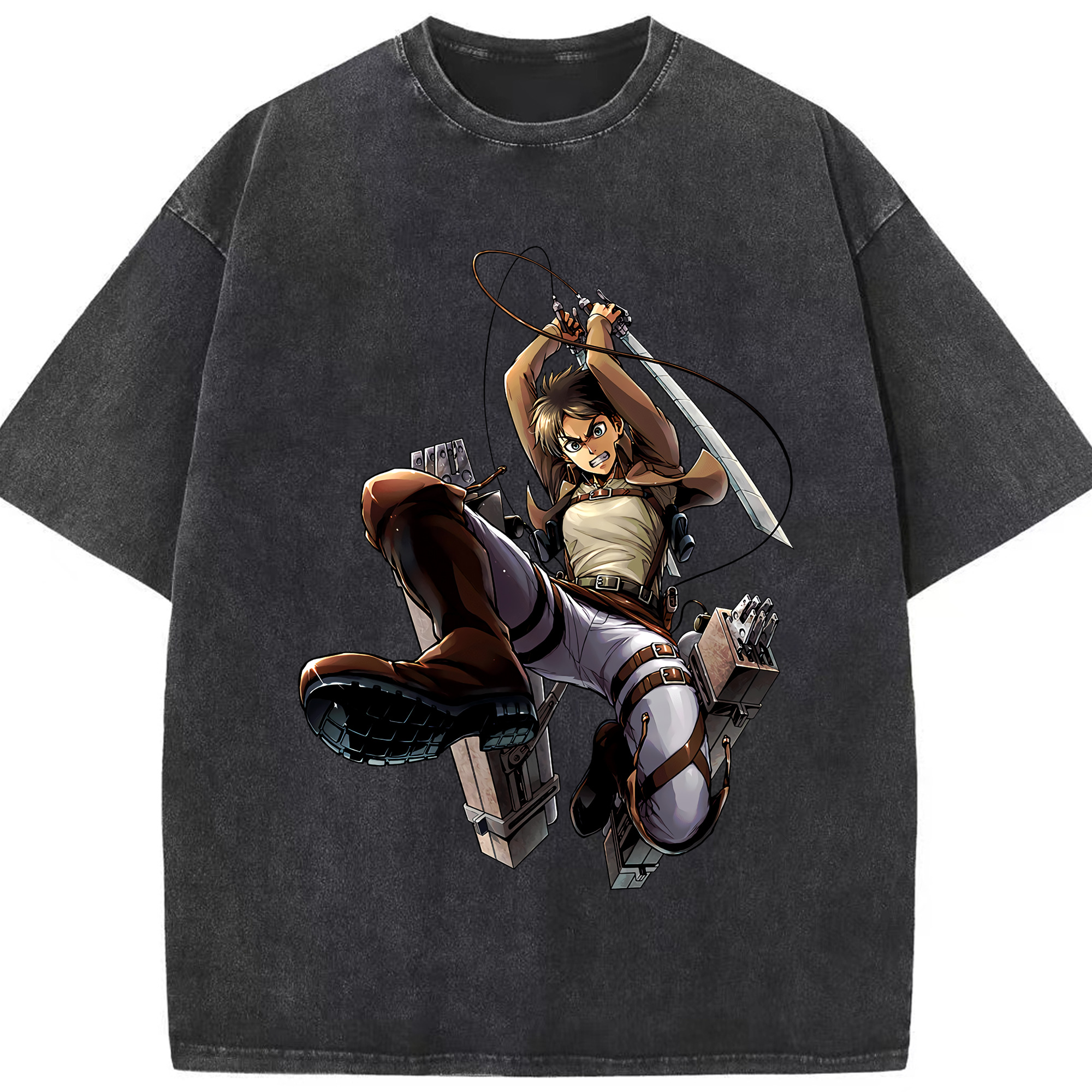 （画像用） 進撃の巨人 エレン･イェーガー Attack on Titan Eren Jäger 綿100% ヴィンテージ風 半袖Tシャツ（フロントプリント）