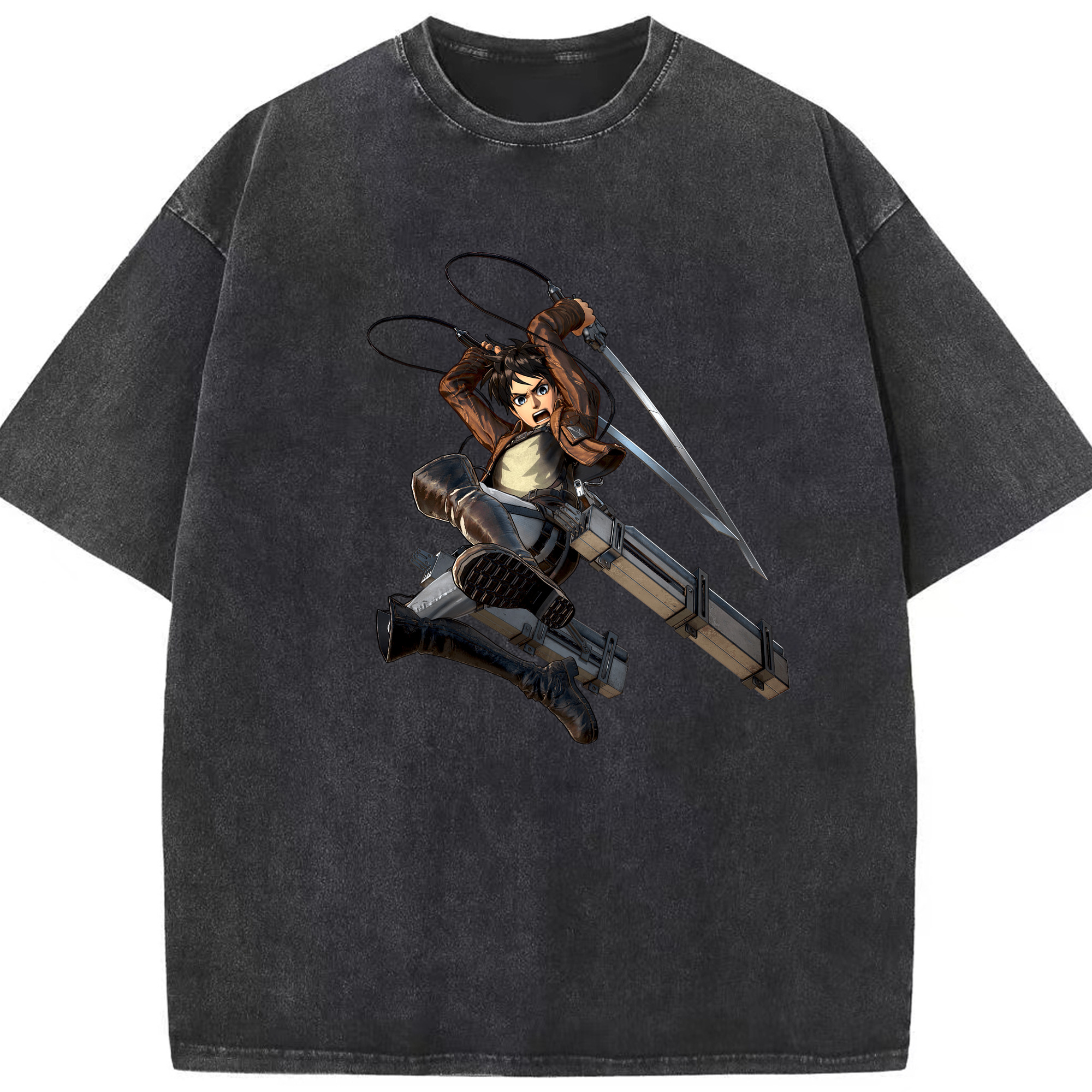 （画像用） 進撃の巨人 エレン･イェーガー Attack on Titan Eren Jäger 綿100% ヴィンテージ風 半袖Tシャツ（フロントプリント）