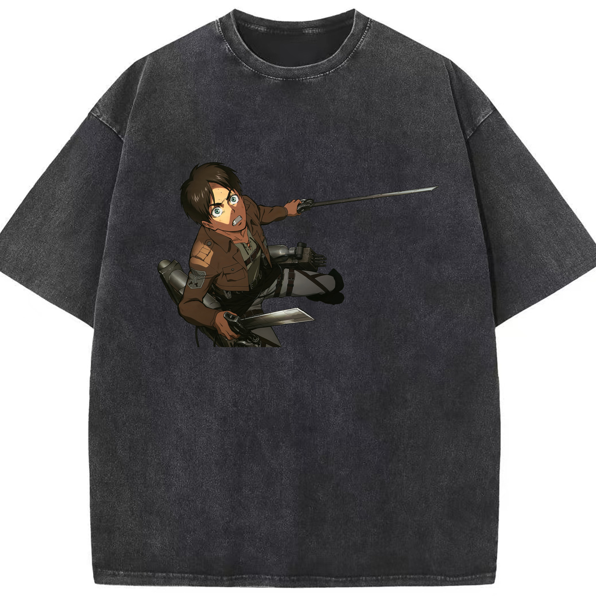 （画像用） 進撃の巨人 エレン･イェーガー Attack on Titan Eren Jäger 綿100% ヴィンテージ風 半袖Tシャツ（フロントプリント）