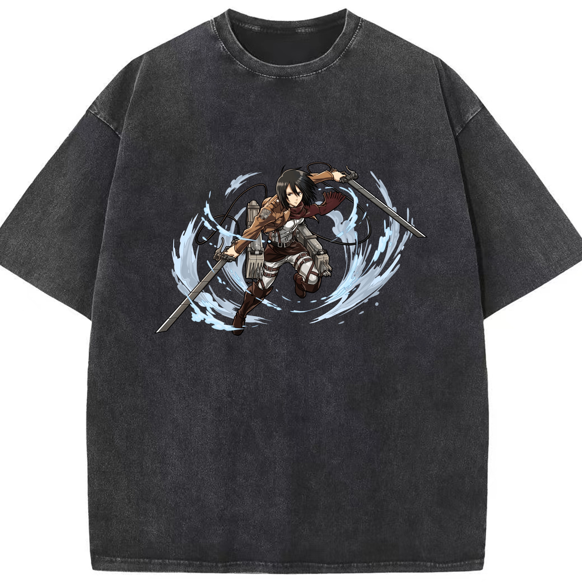 （画像用） 進撃の巨人 ミカサ·アッカーマン Attack on Titan Mikasa Ackerman 綿100% ヴィンテージ風 半袖Tシャツ（フロントプリント）