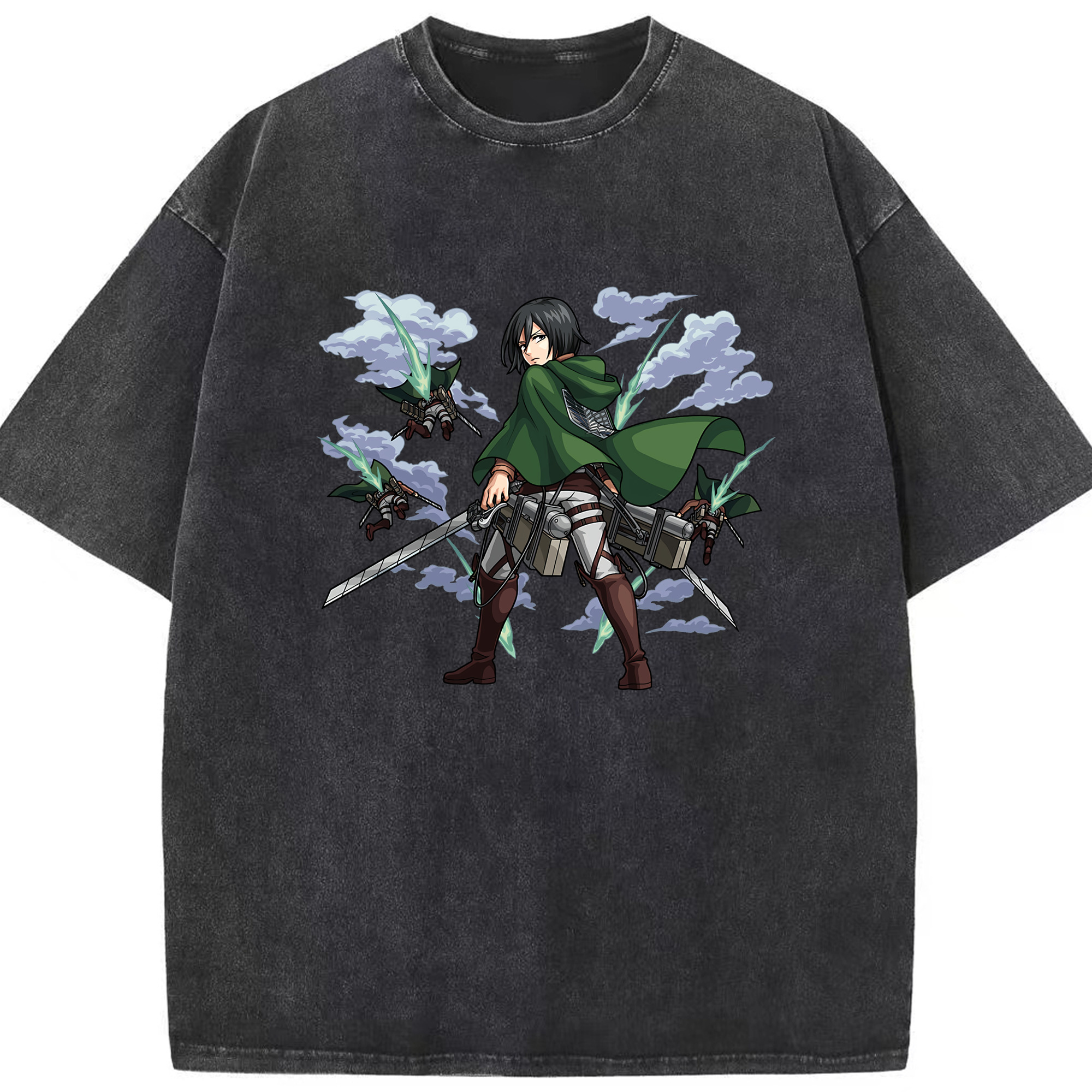 （画像用） 進撃の巨人 ミカサ·アッカーマン Attack on Titan Mikasa Ackerman 綿100% ヴィンテージ風 半袖Tシャツ（フロントプリント）
