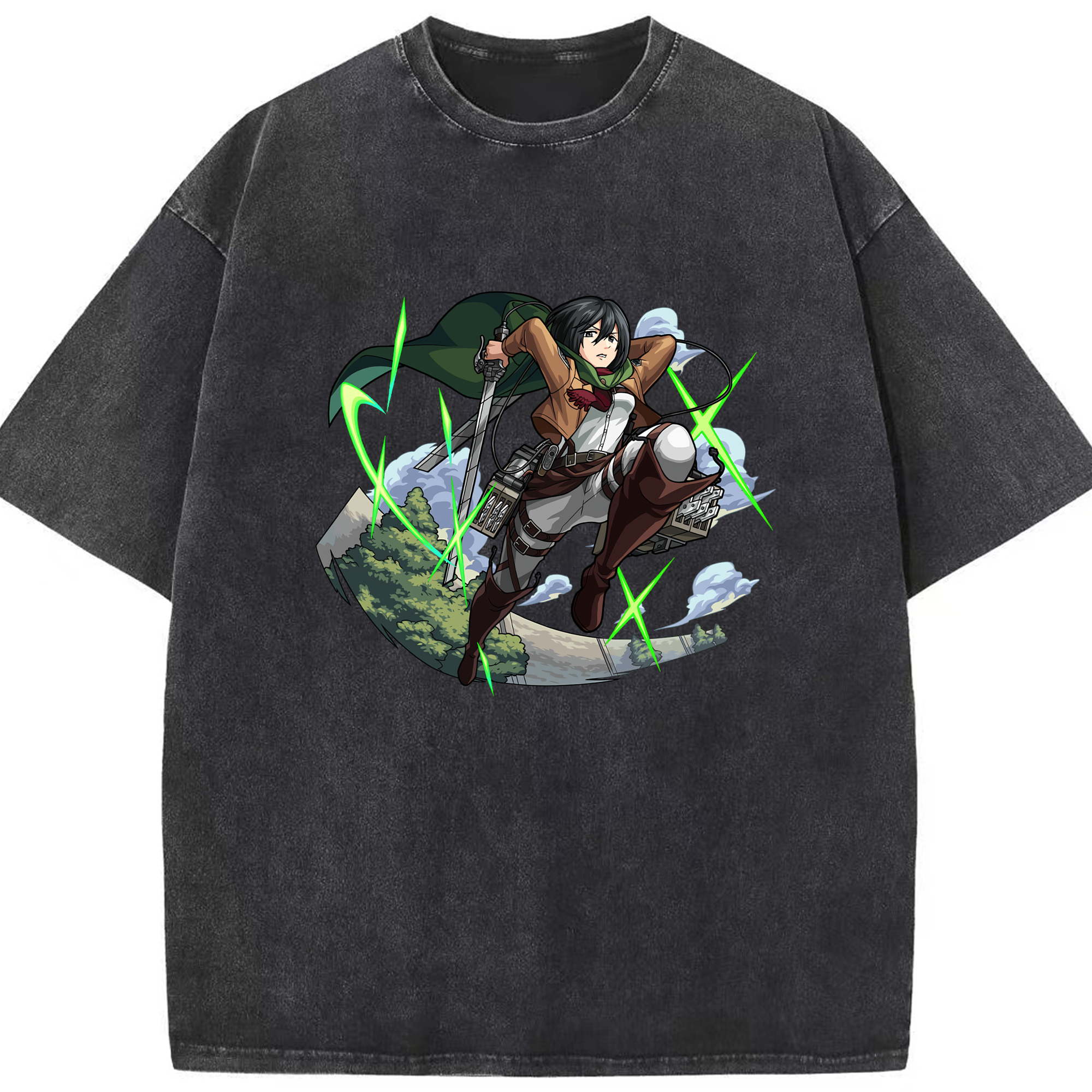 （画像用） 進撃の巨人 ミカサ·アッカーマン Attack on Titan Mikasa Ackerman 綿100% ヴィンテージ風 半袖Tシャツ（フロントプリント）