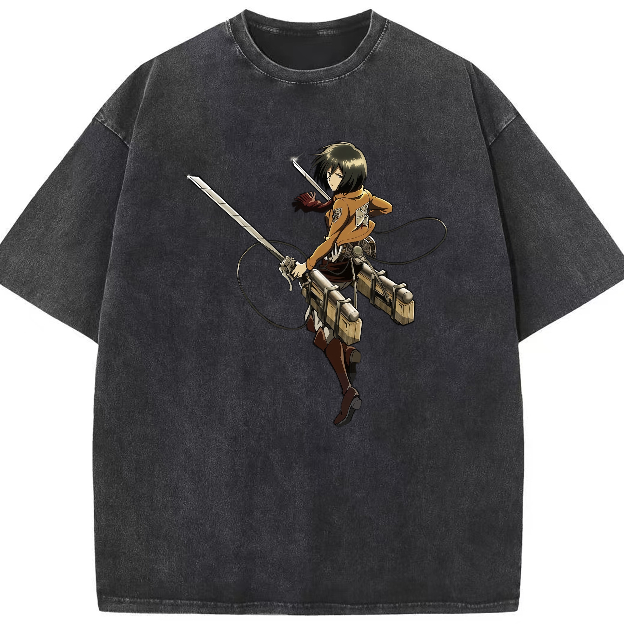 （画像用） 進撃の巨人 ミカサ·アッカーマン Attack on Titan Mikasa Ackerman 綿100% ヴィンテージ風 半袖Tシャツ（フロントプリント）