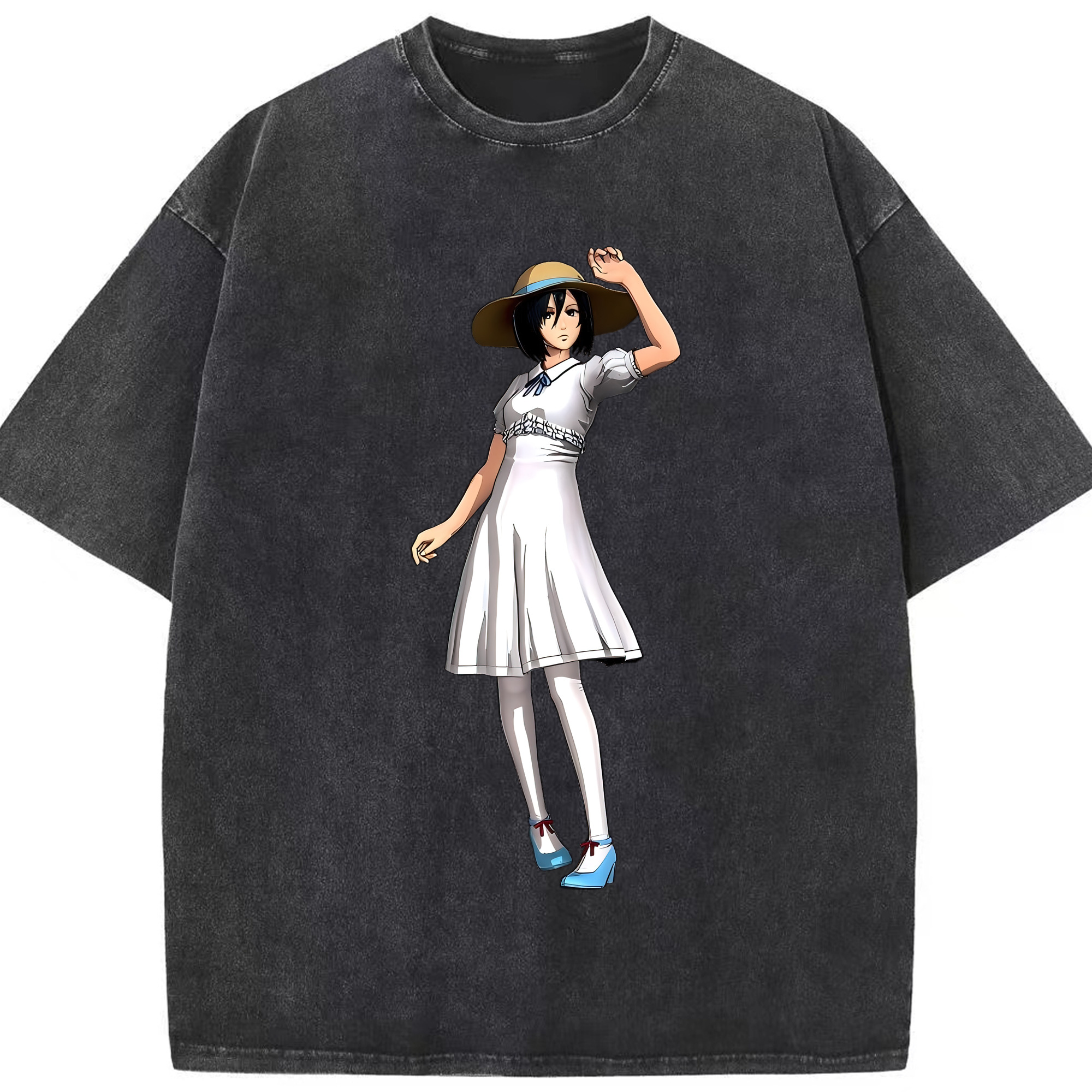（画像用） 進撃の巨人 ミカサ·アッカーマン Attack on Titan Mikasa Ackerman 綿100% ヴィンテージ風 半袖Tシャツ（フロントプリント）