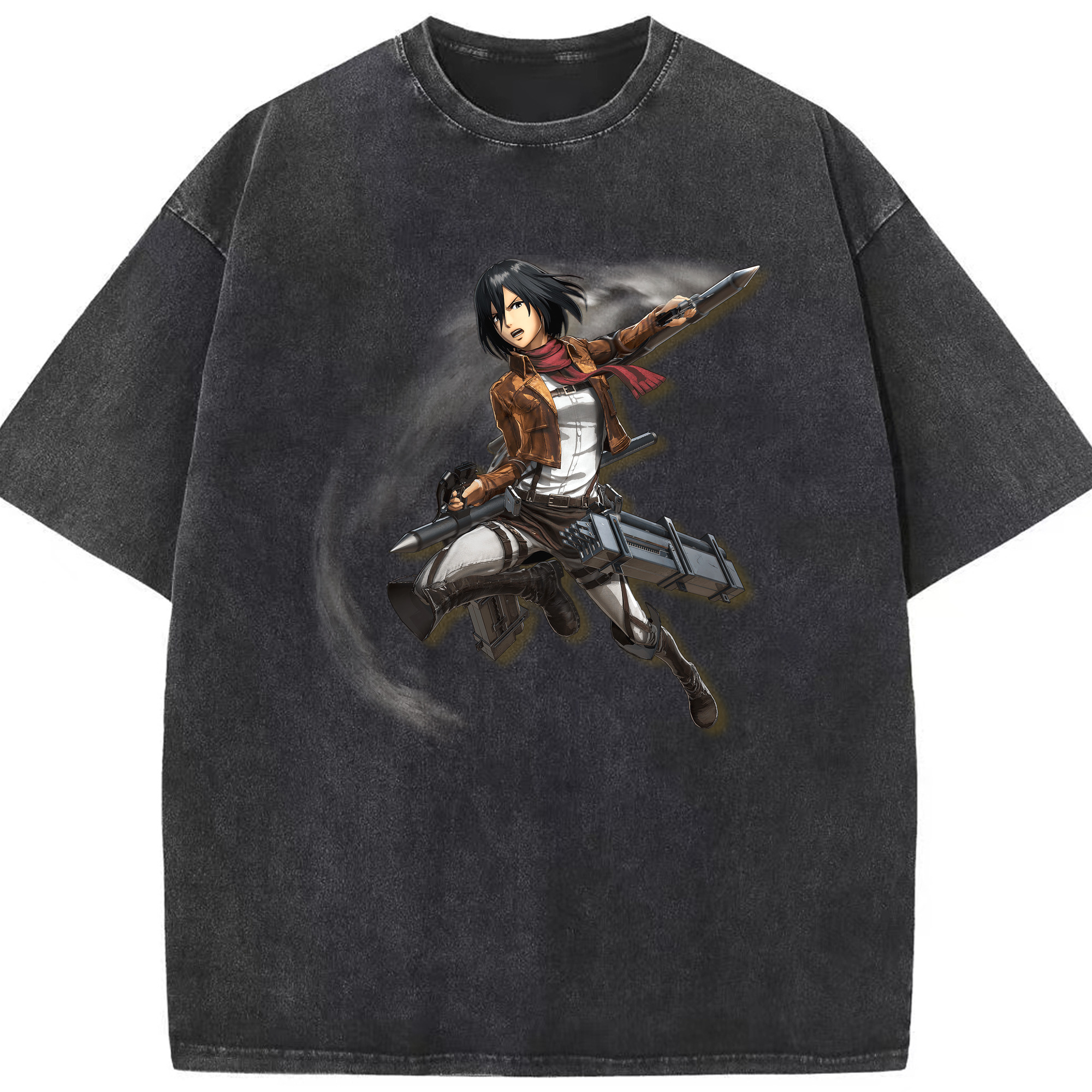 （画像用） 進撃の巨人 ミカサ·アッカーマン Attack on Titan Mikasa Ackerman 綿100% ヴィンテージ風 半袖Tシャツ（フロントプリント）