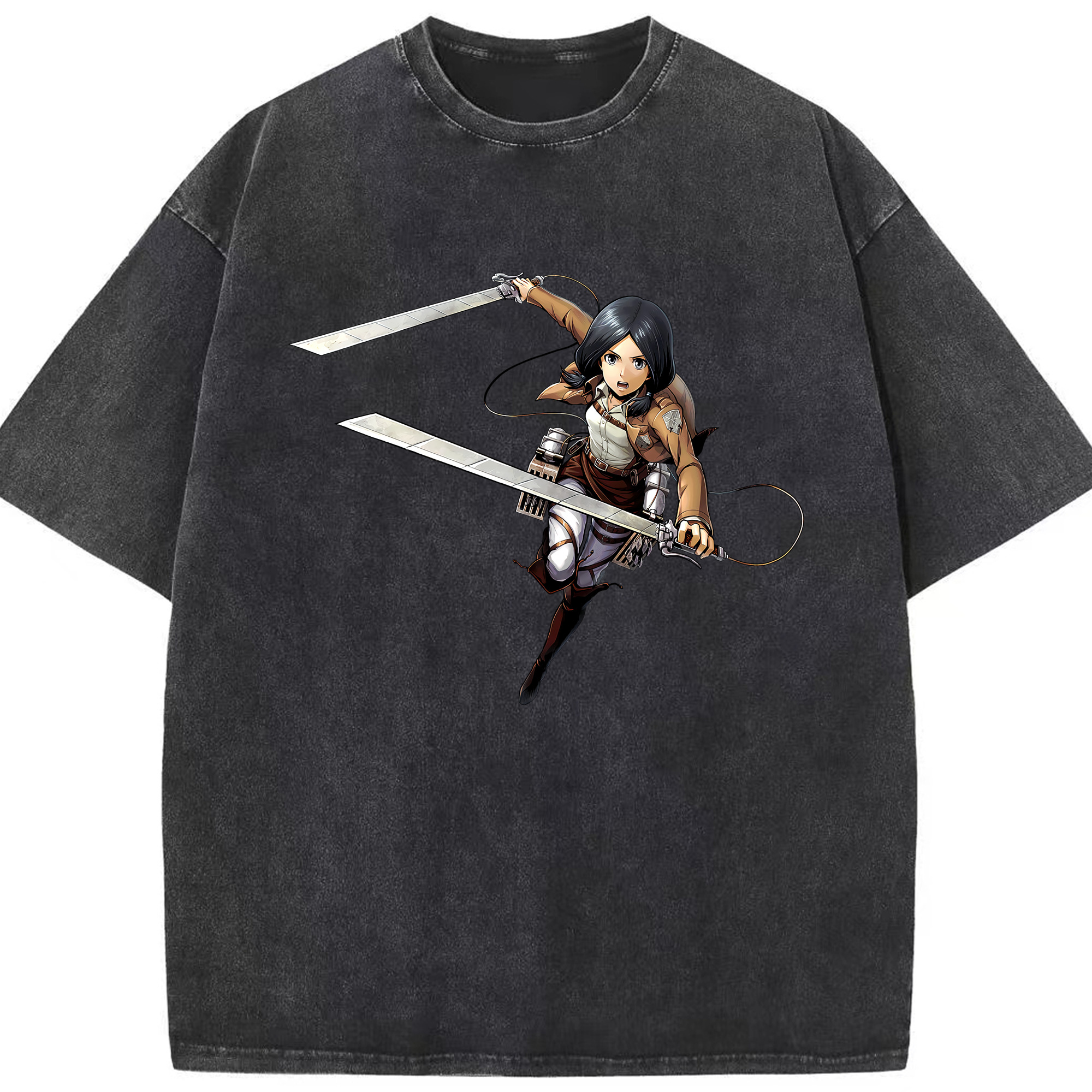 （画像用） 進撃の巨人 ミカサ·アッカーマン Attack on Titan Mikasa Ackerman 綿100% ヴィンテージ風 半袖Tシャツ（フロントプリント）