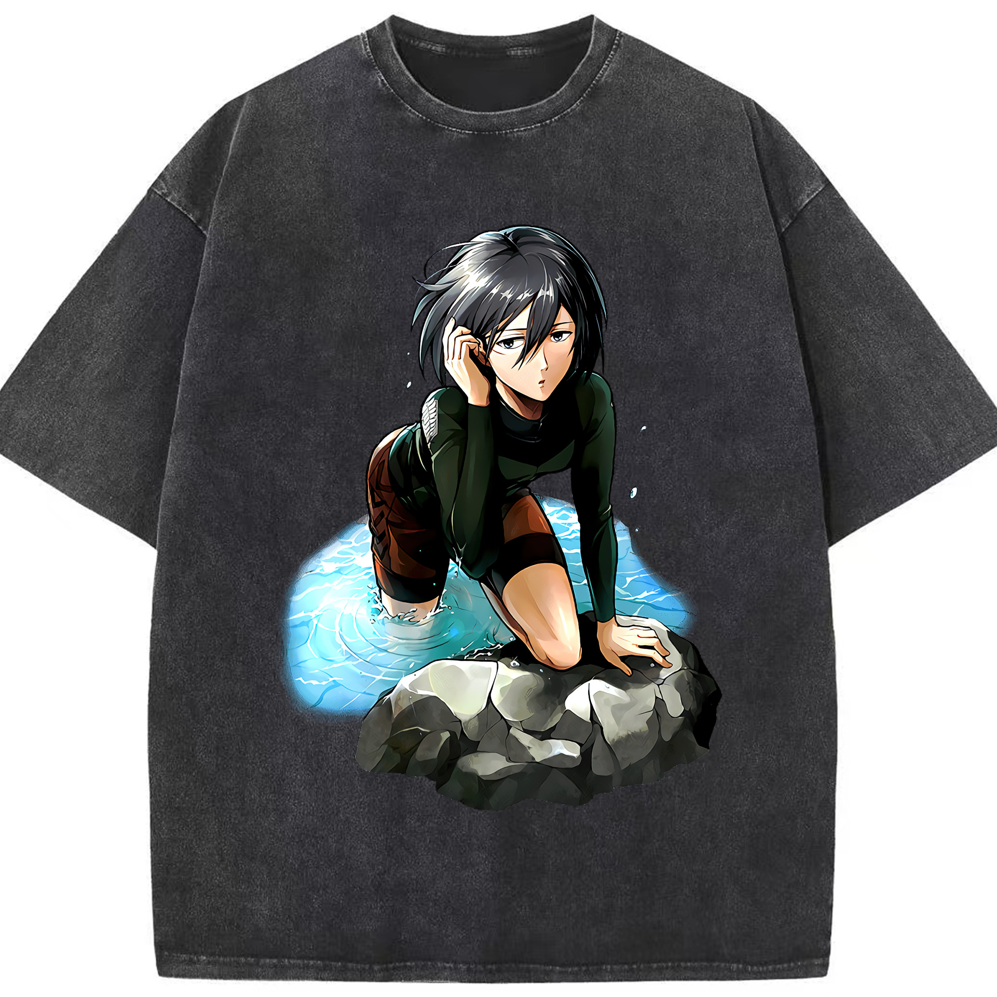 （画像用） 進撃の巨人 ミカサ·アッカーマン Attack on Titan Mikasa Ackerman 綿100% ヴィンテージ風 半袖Tシャツ（フロントプリント）