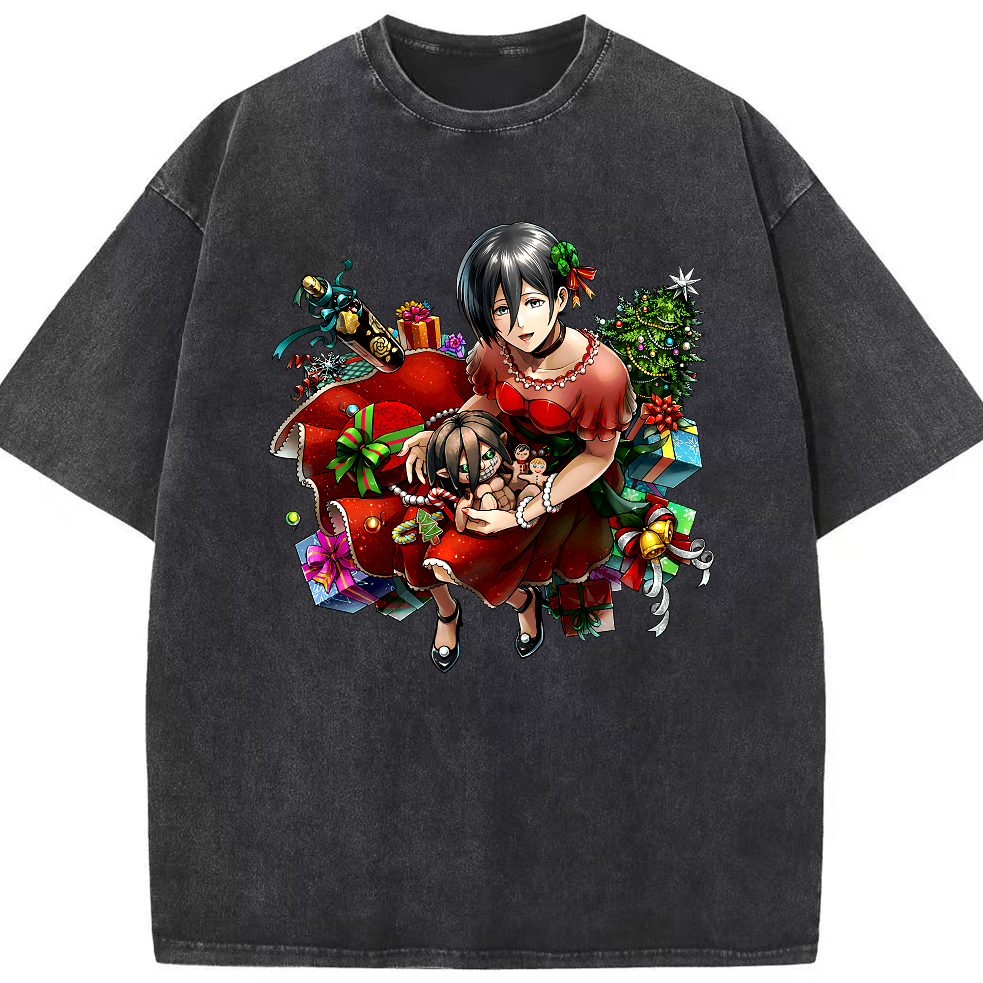 （画像用） 進撃の巨人 ミカサ·アッカーマン Attack on Titan Mikasa Ackerman 綿100% ヴィンテージ風 半袖Tシャツ（フロントプリント）