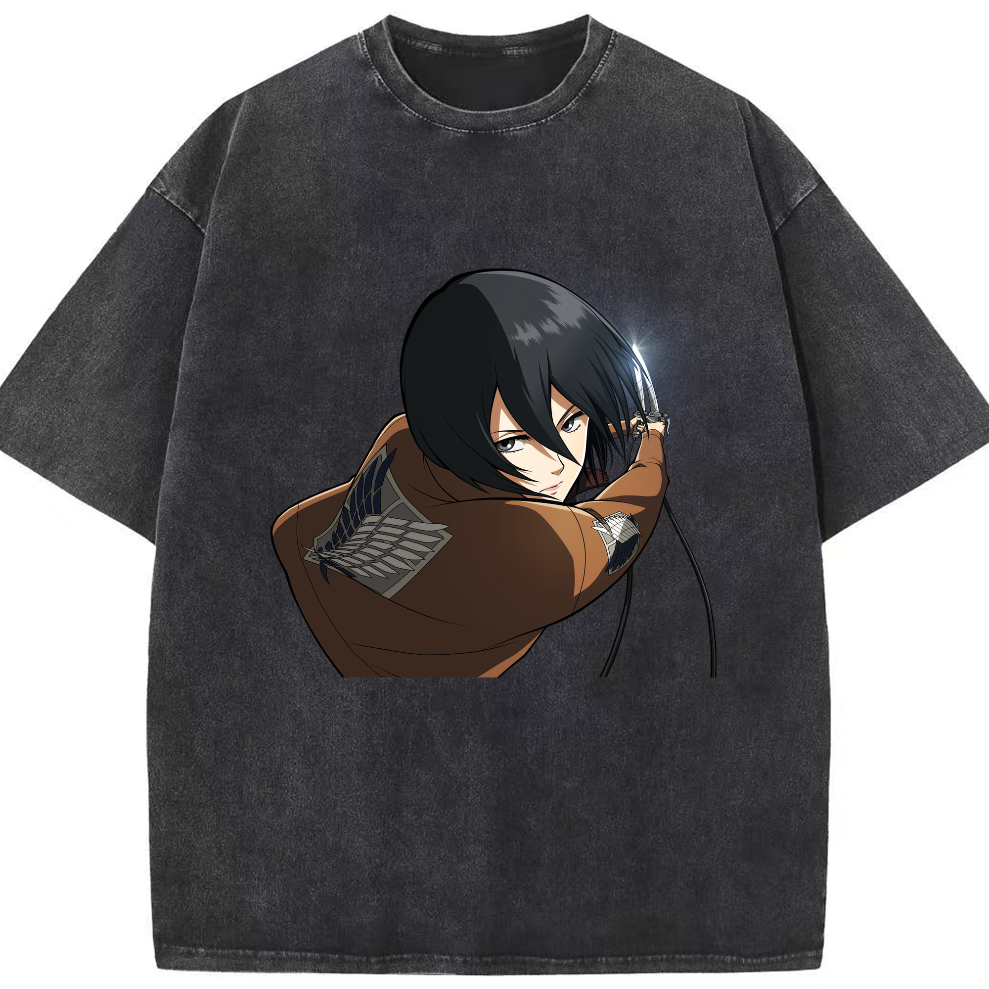 （画像用） 進撃の巨人 ミカサ·アッカーマン Attack on Titan Mikasa Ackerman 綿100% ヴィンテージ風 半袖Tシャツ（フロントプリント）