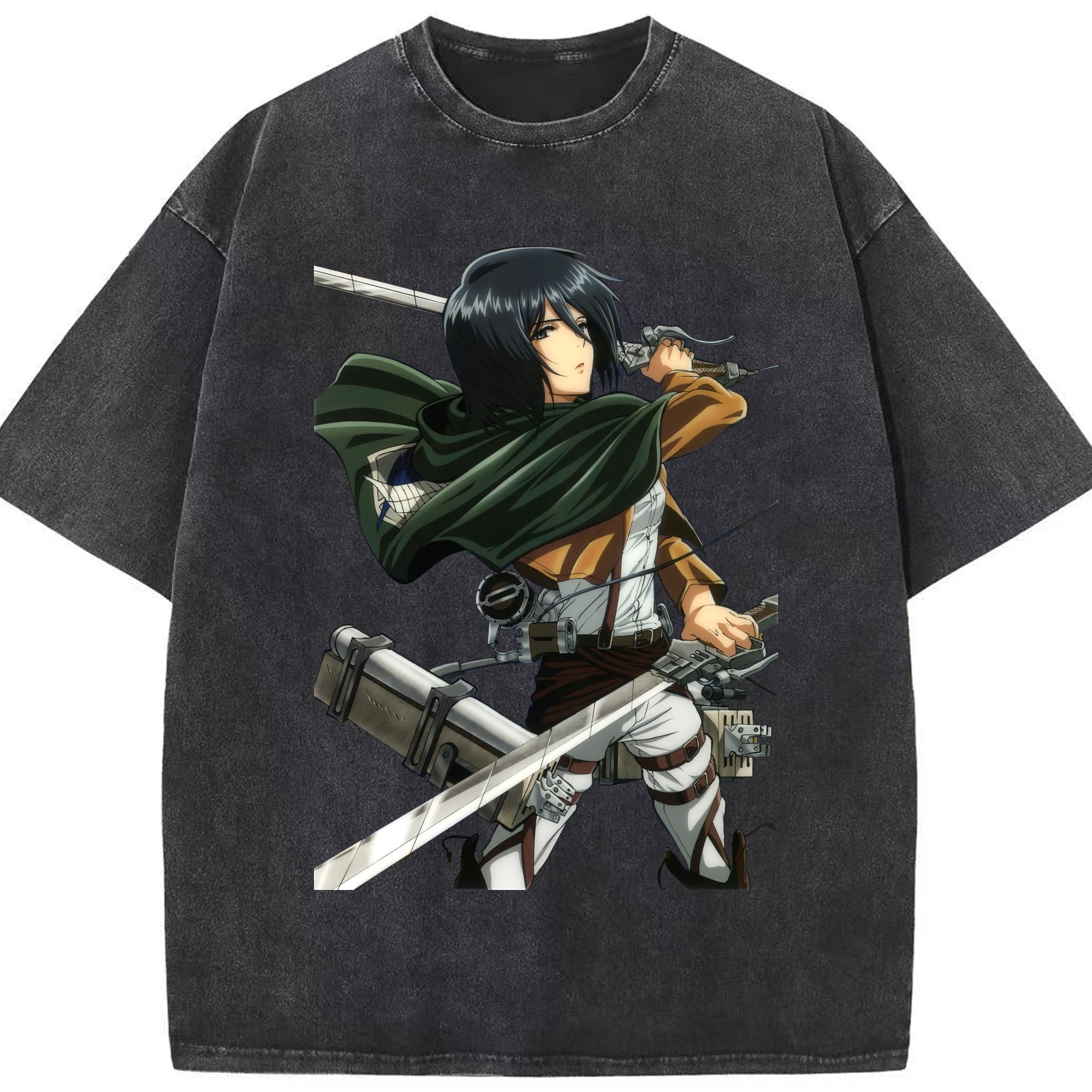 （画像用） 進撃の巨人 ミカサ·アッカーマン Attack on Titan Mikasa Ackerman 綿100% ヴィンテージ風 半袖Tシャツ（フロントプリント）