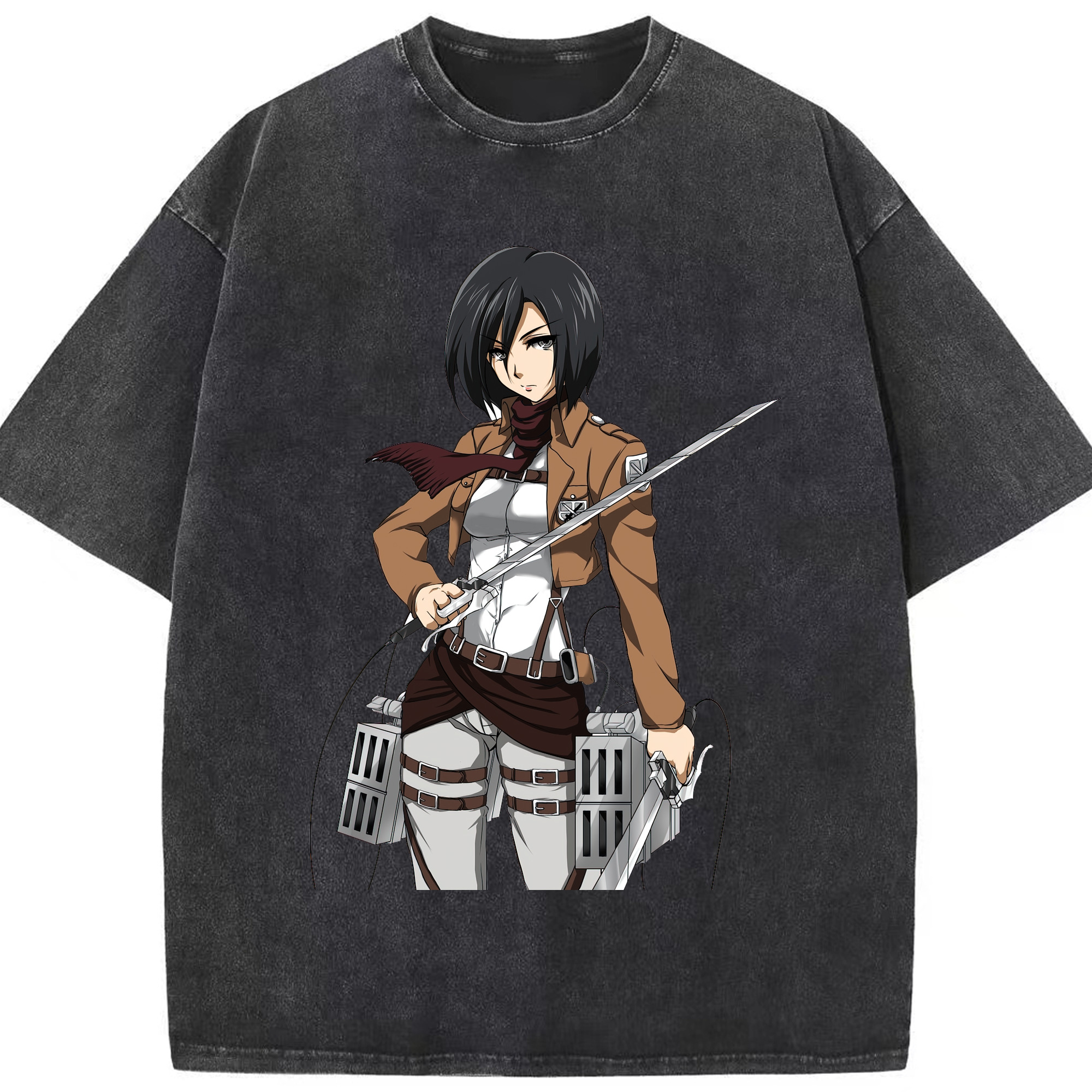 （画像用） 進撃の巨人 ミカサ·アッカーマン Attack on Titan Mikasa Ackerman 綿100% ヴィンテージ風 半袖Tシャツ（フロントプリント）