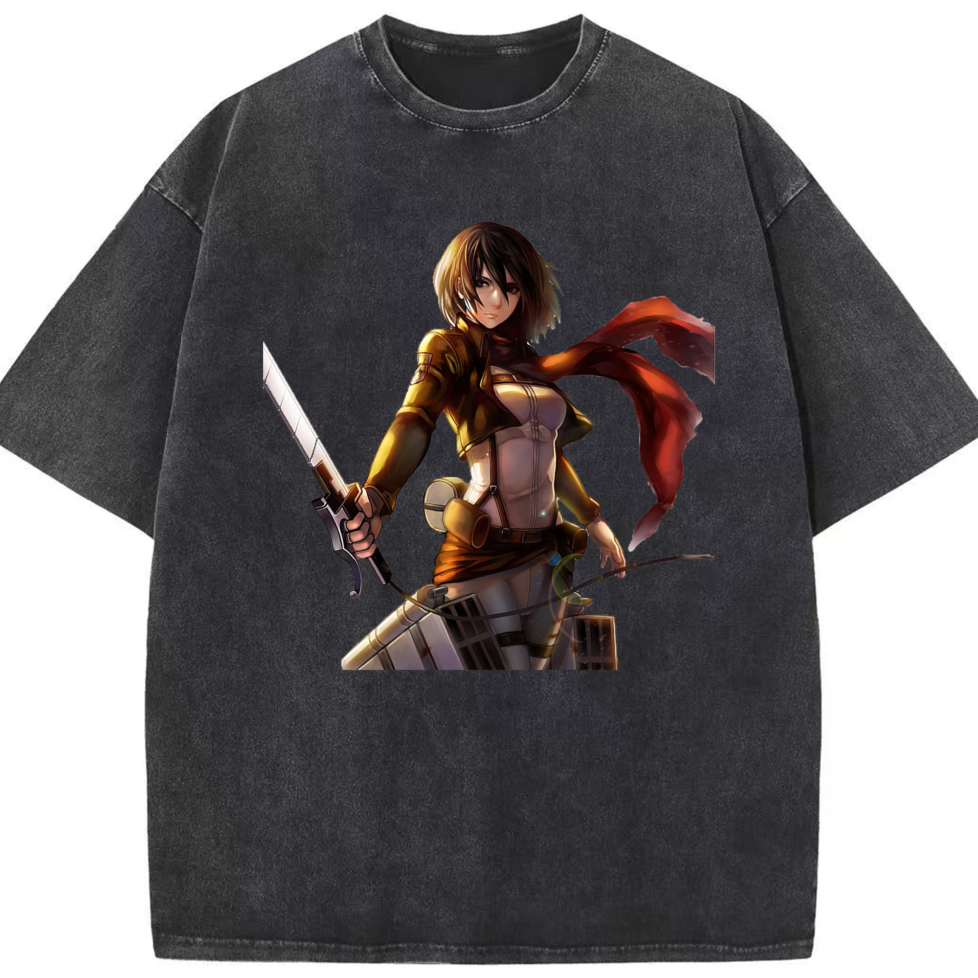 （画像用） 進撃の巨人 ミカサ·アッカーマン Attack on Titan Mikasa Ackerman 綿100% ヴィンテージ風 半袖Tシャツ（フロントプリント）