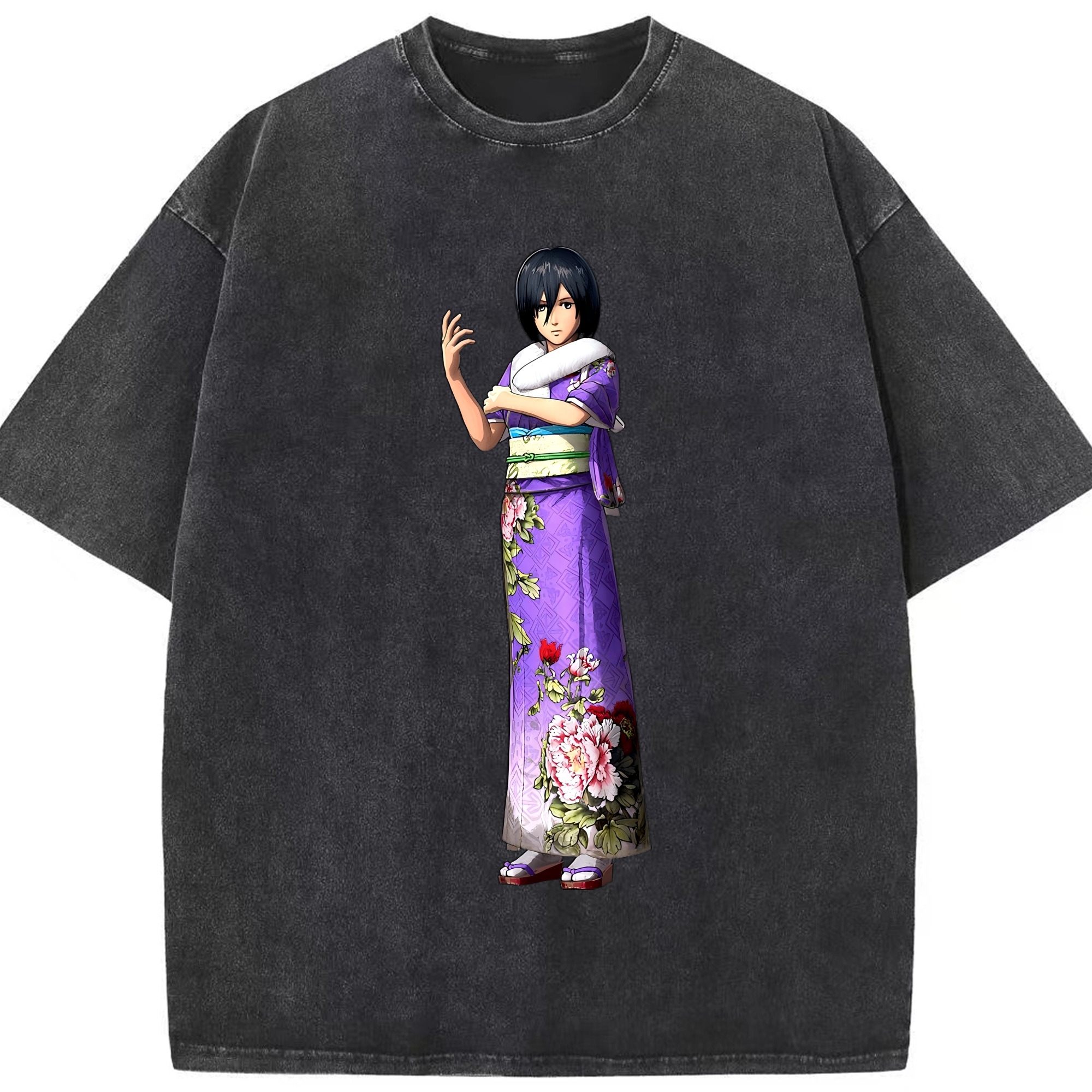 （画像用） 進撃の巨人 ミカサ·アッカーマン Attack on Titan Mikasa Ackerman 綿100% ヴィンテージ風 半袖Tシャツ（フロントプリント）