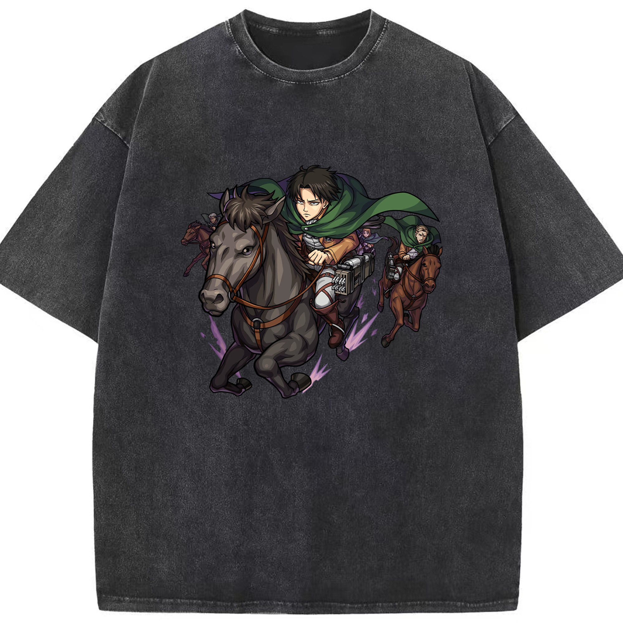（画像用） 進撃の巨人 リヴァイ·アッカーマン Attack on Titan Levi Ackerman 綿100% ヴィンテージ風 半袖Tシャツ（フロントプリント）