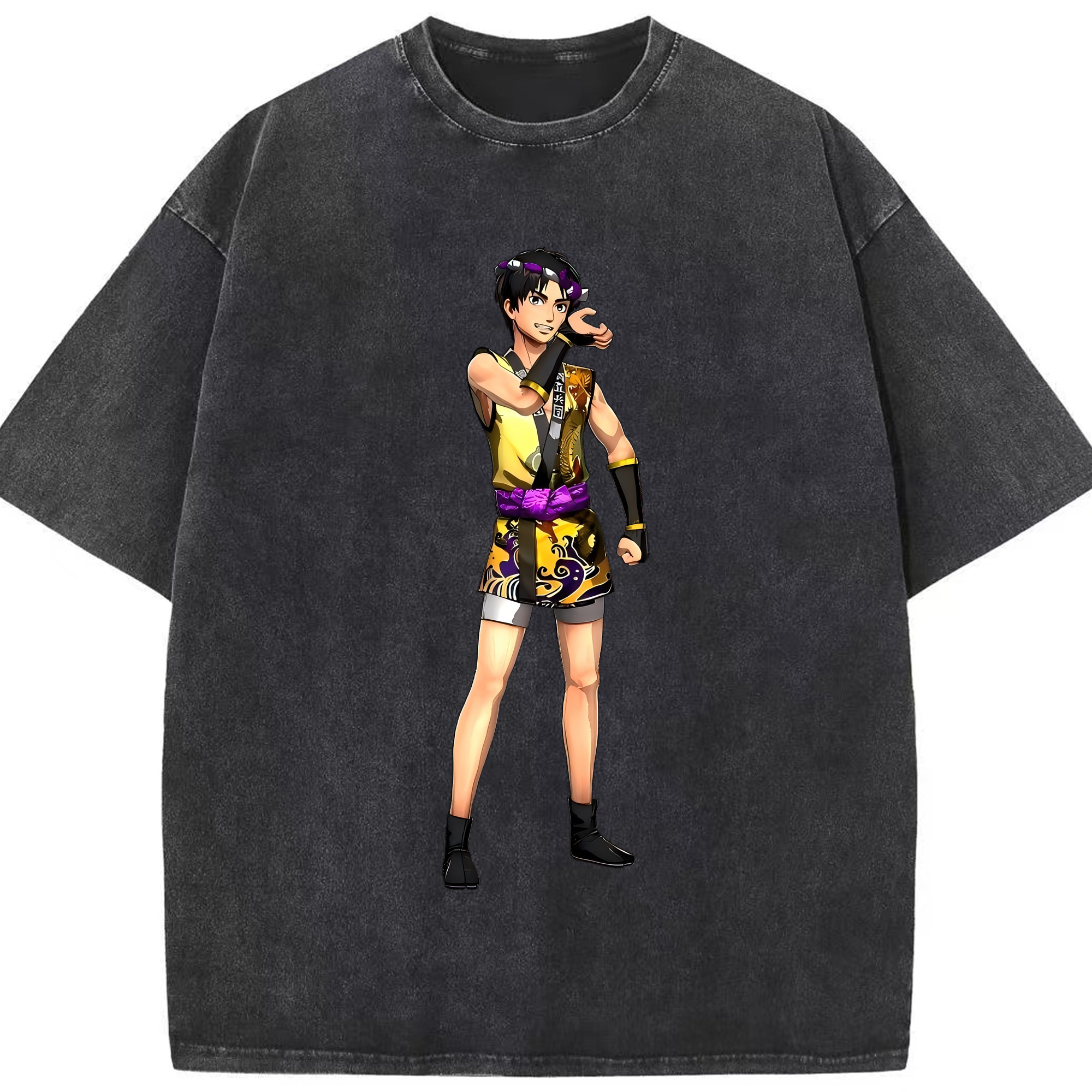 （画像用） 進撃の巨人 リヴァイ·アッカーマン Attack on Titan Levi Ackerman 綿100% ヴィンテージ風 半袖Tシャツ（フロントプリント）