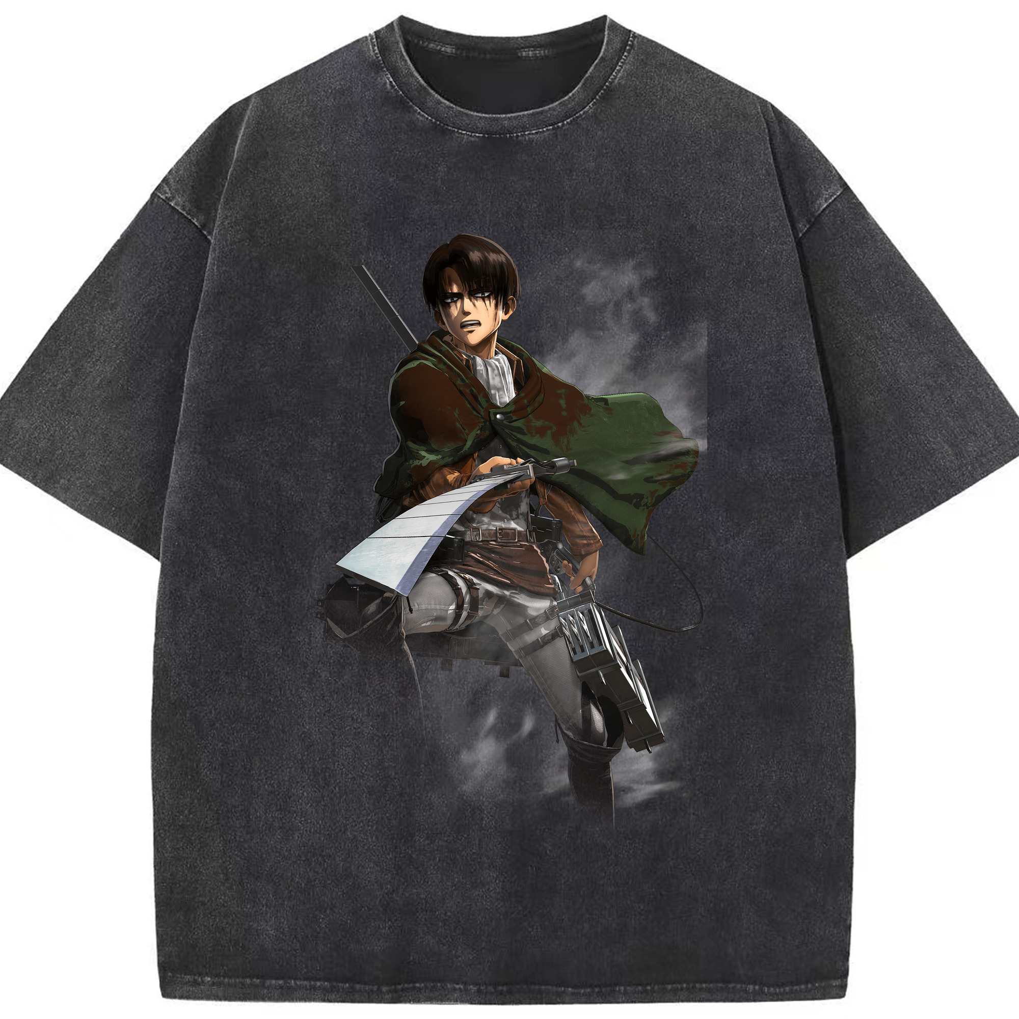 （画像用） 進撃の巨人 リヴァイ·アッカーマン Attack on Titan Levi Ackerman 綿100% ヴィンテージ風 半袖Tシャツ（フロントプリント）