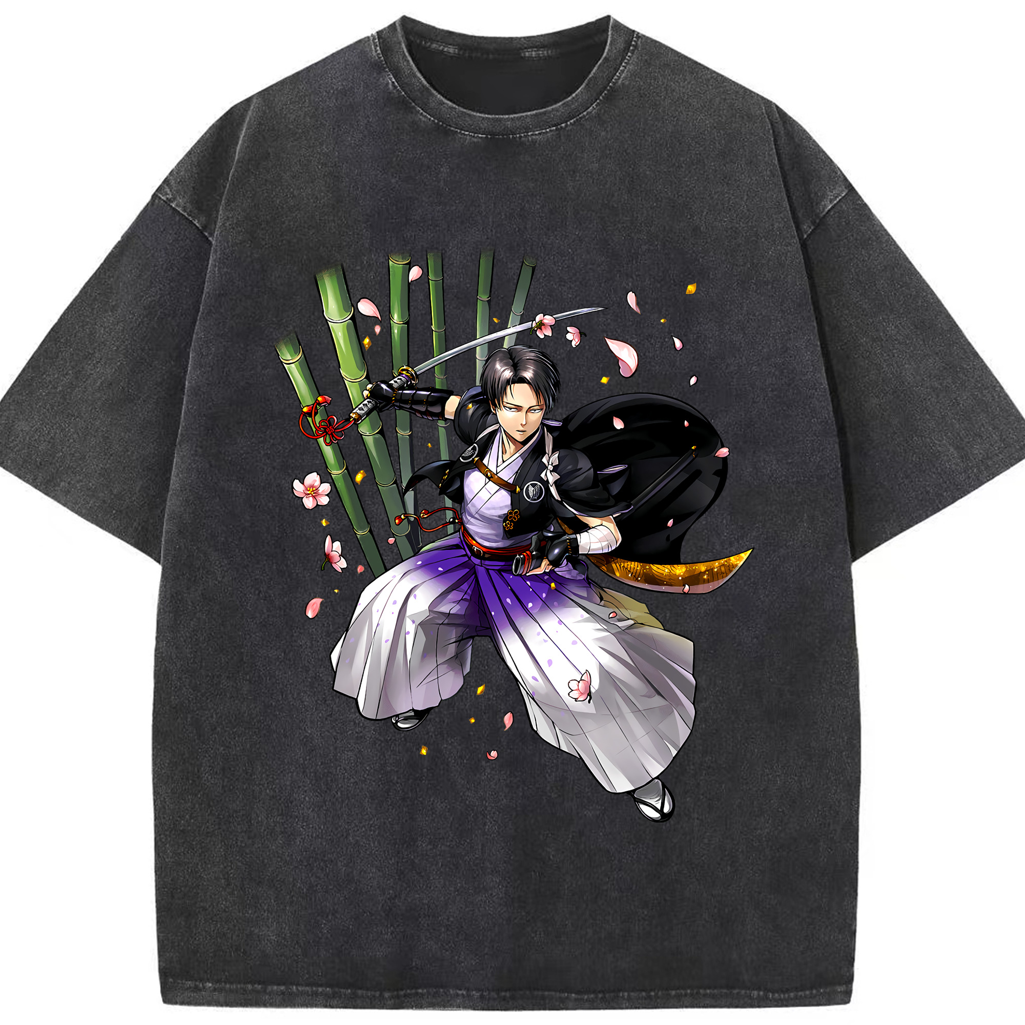 （画像用） 進撃の巨人 リヴァイ·アッカーマン Attack on Titan Levi Ackerman 綿100% ヴィンテージ風 半袖Tシャツ（フロントプリント）