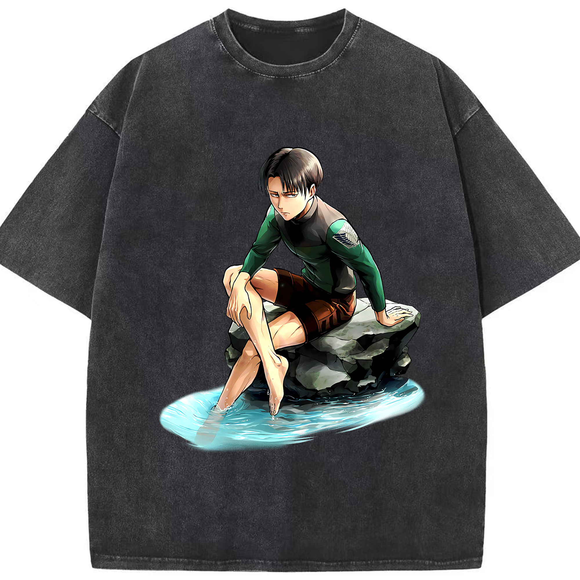 （画像用） 進撃の巨人 リヴァイ·アッカーマン Attack on Titan Levi Ackerman 綿100% ヴィンテージ風 半袖Tシャツ（フロントプリント）