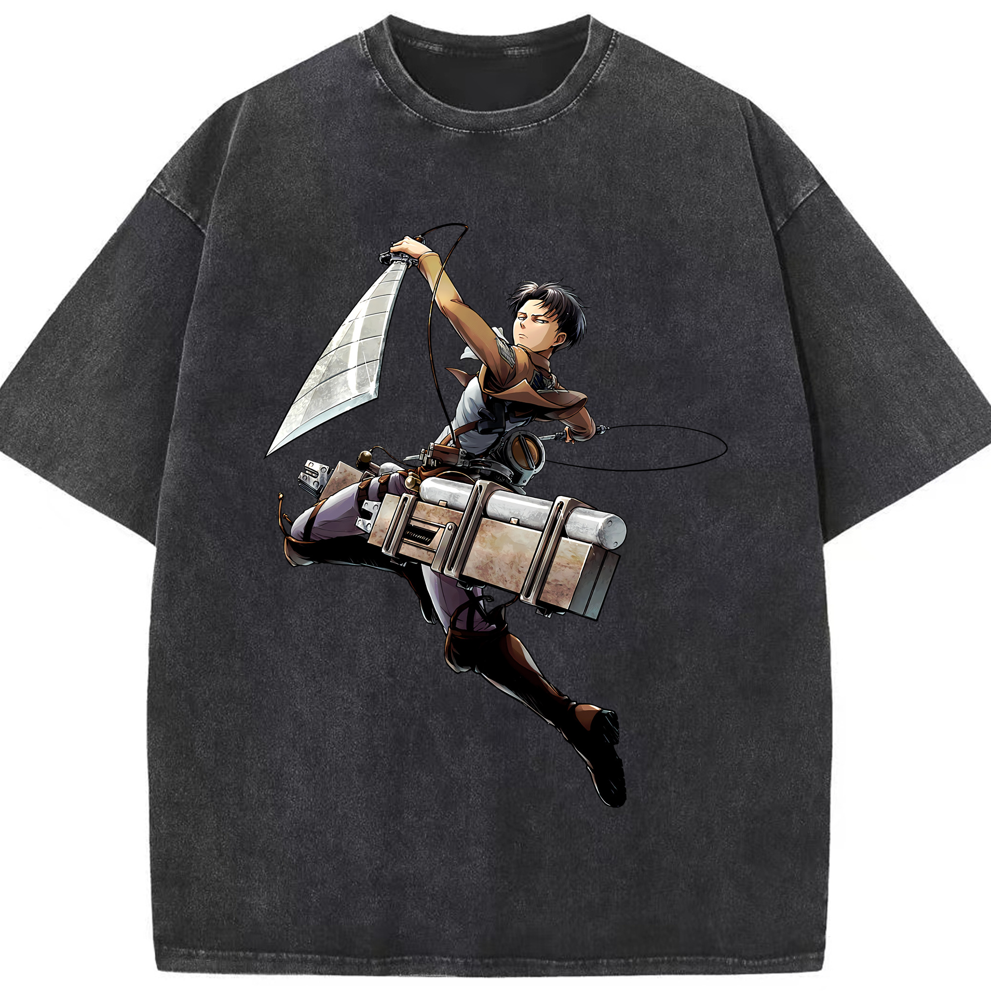 （画像用） 進撃の巨人 リヴァイ·アッカーマン Attack on Titan Levi Ackerman 綿100% ヴィンテージ風 半袖Tシャツ（フロントプリント）