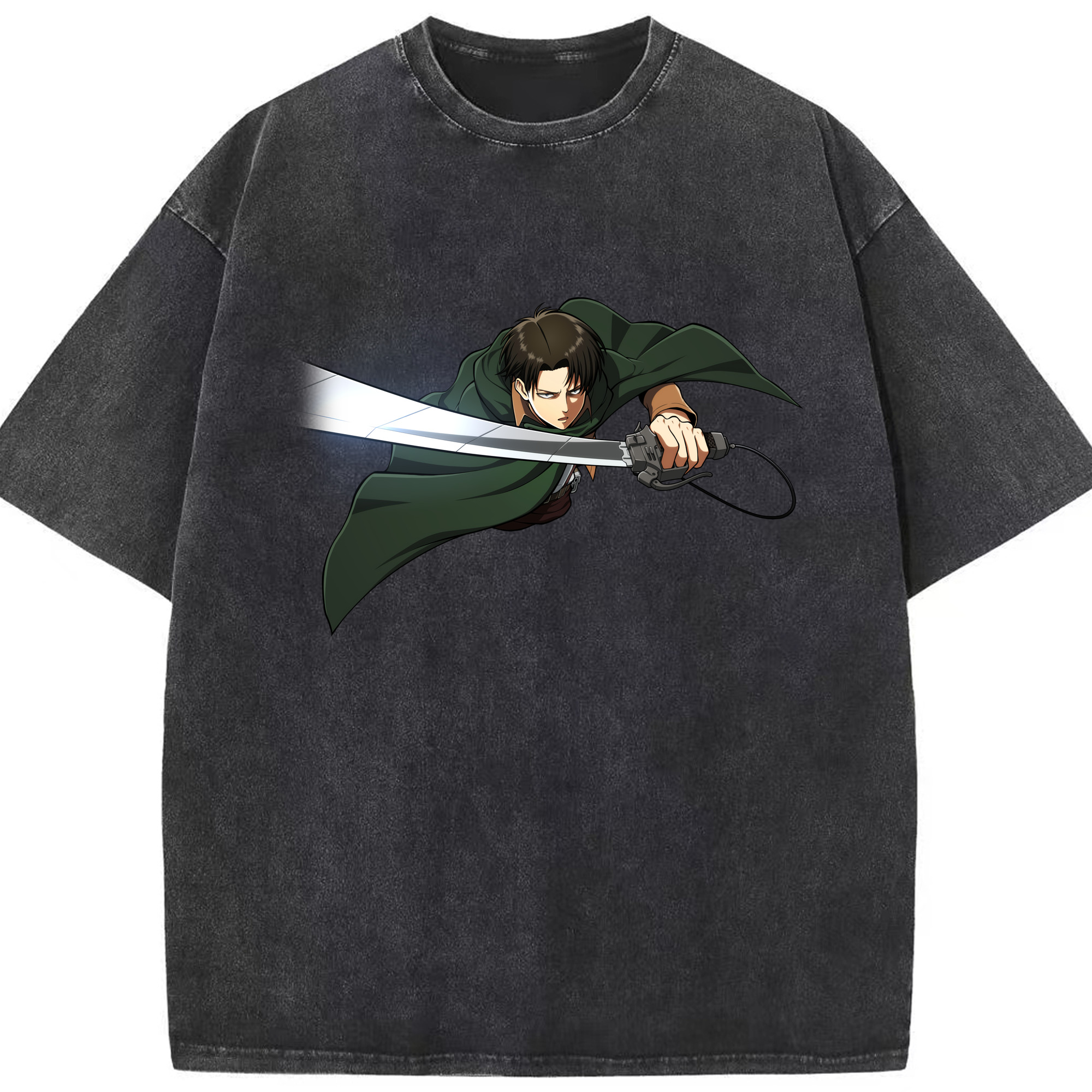 （画像用） 進撃の巨人 リヴァイ·アッカーマン Attack on Titan Levi Ackerman 綿100% ヴィンテージ風 半袖Tシャツ（フロントプリント）