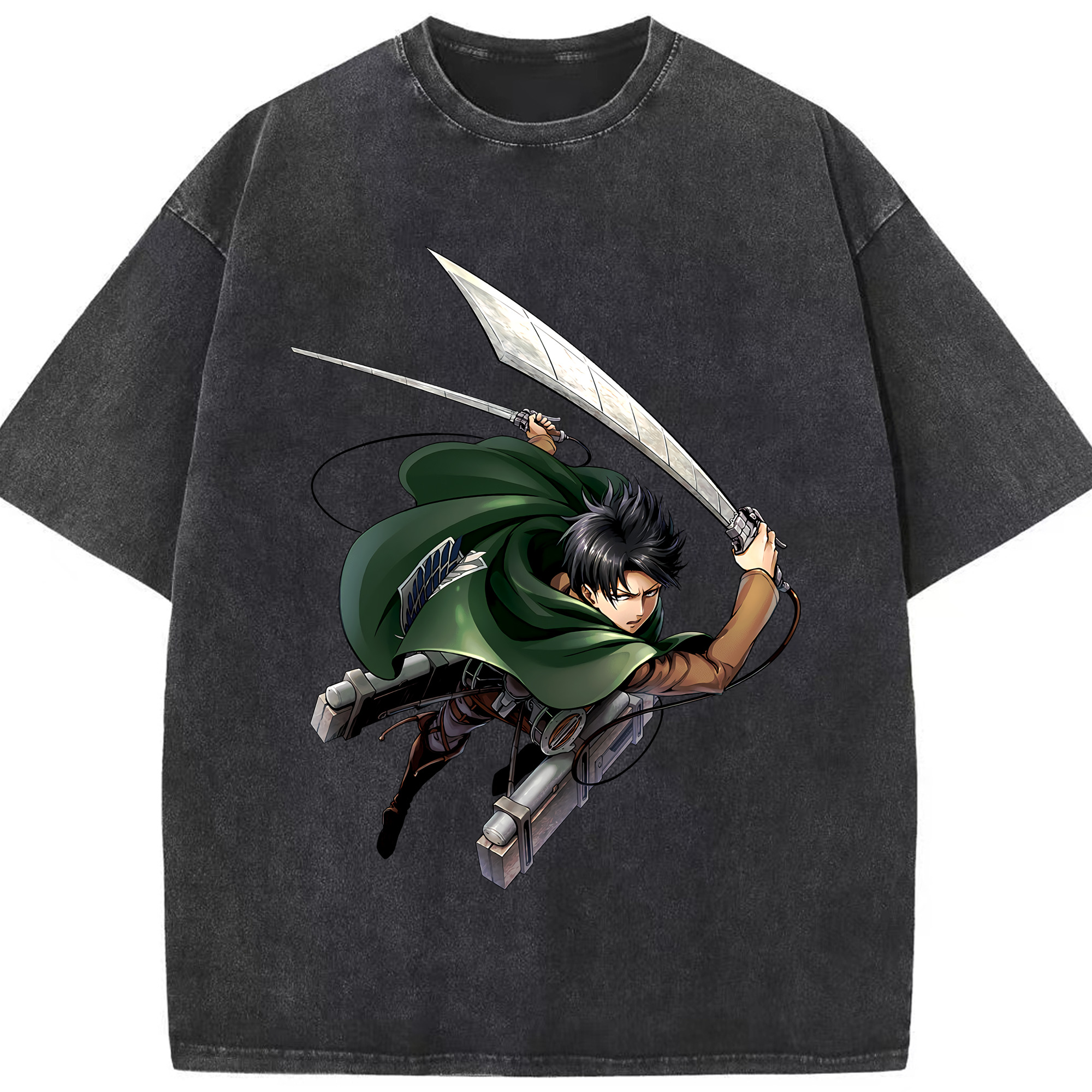 （画像用） 進撃の巨人 リヴァイ·アッカーマン Attack on Titan Levi Ackerman 綿100% ヴィンテージ風 半袖Tシャツ（フロントプリント）