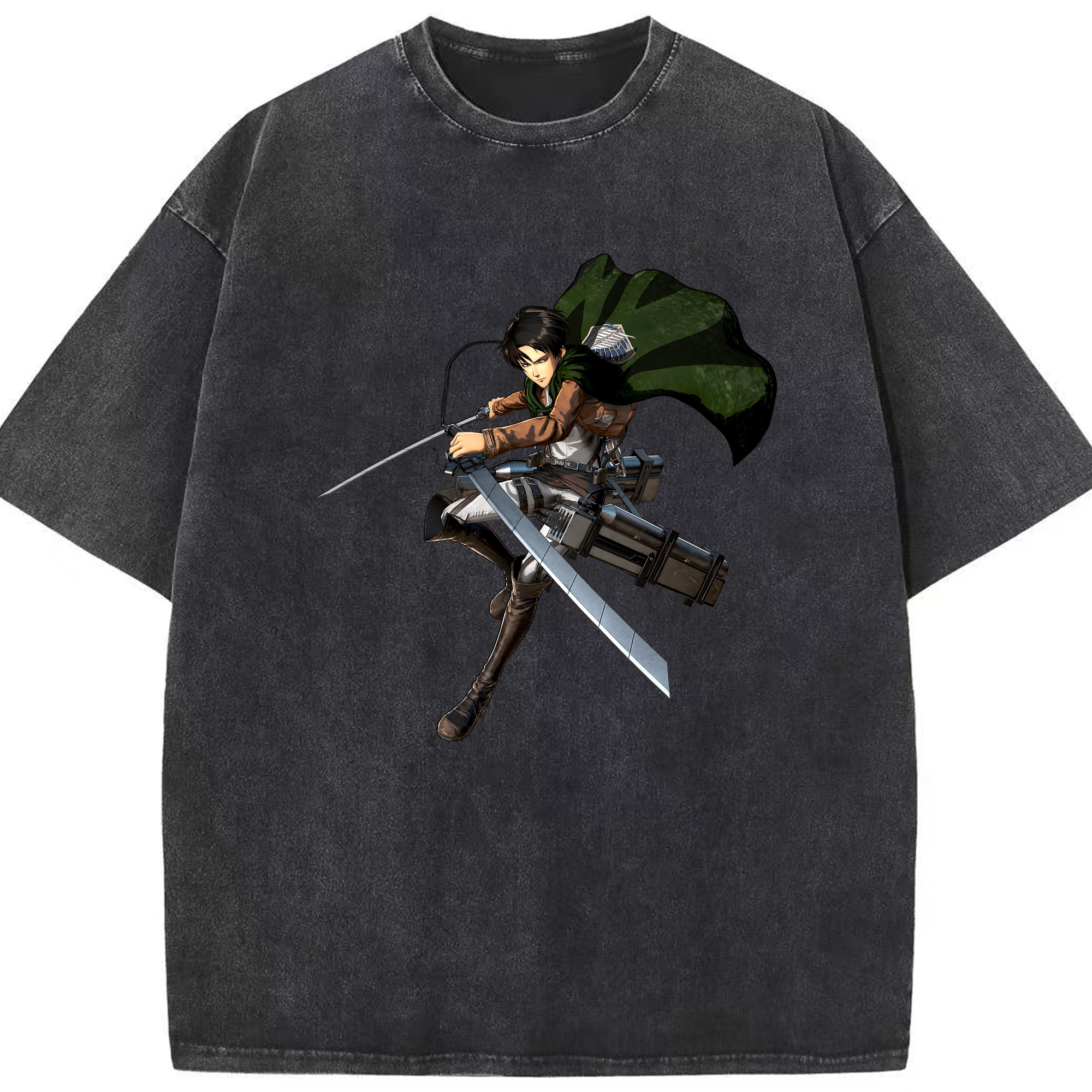 （画像用） 進撃の巨人 リヴァイ·アッカーマン Attack on Titan Levi Ackerman 綿100% ヴィンテージ風 半袖Tシャツ（フロントプリント）