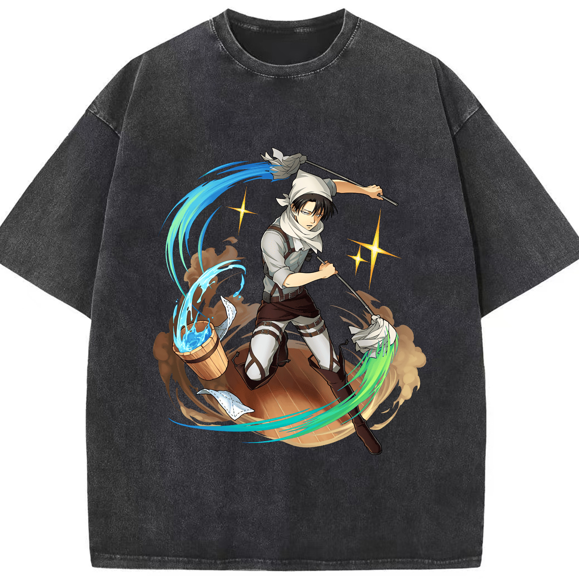 （画像用） 進撃の巨人 リヴァイ·アッカーマン Attack on Titan Levi Ackerman 綿100% ヴィンテージ風 半袖Tシャツ（フロントプリント）