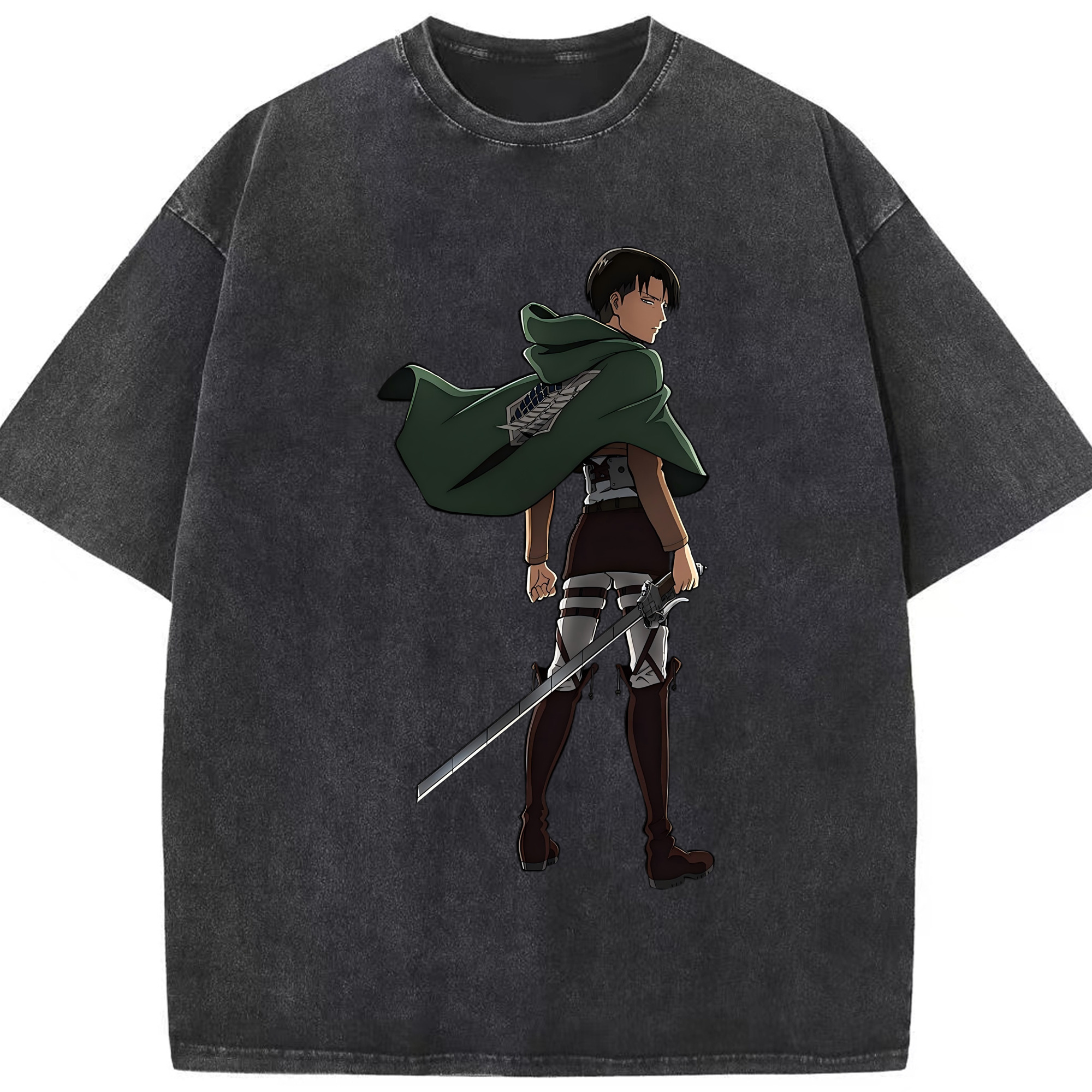 （画像用） 進撃の巨人 リヴァイ·アッカーマン Attack on Titan Levi Ackerman 綿100% ヴィンテージ風 半袖Tシャツ（フロントプリント）