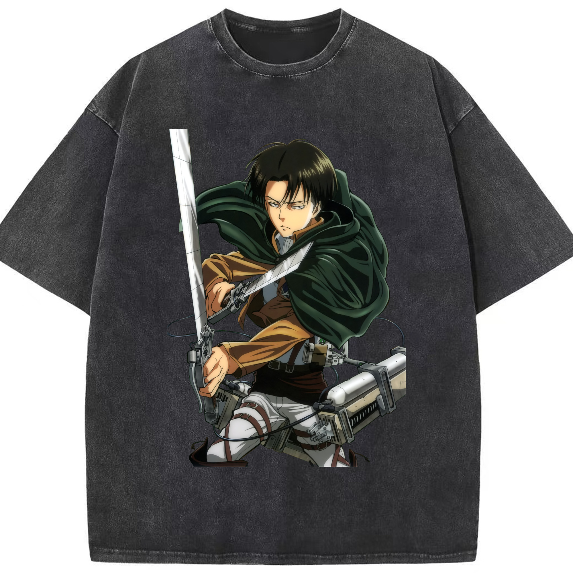 （画像用） 進撃の巨人 リヴァイ·アッカーマン Attack on Titan Levi Ackerman 綿100% ヴィンテージ風 半袖Tシャツ（フロントプリント）