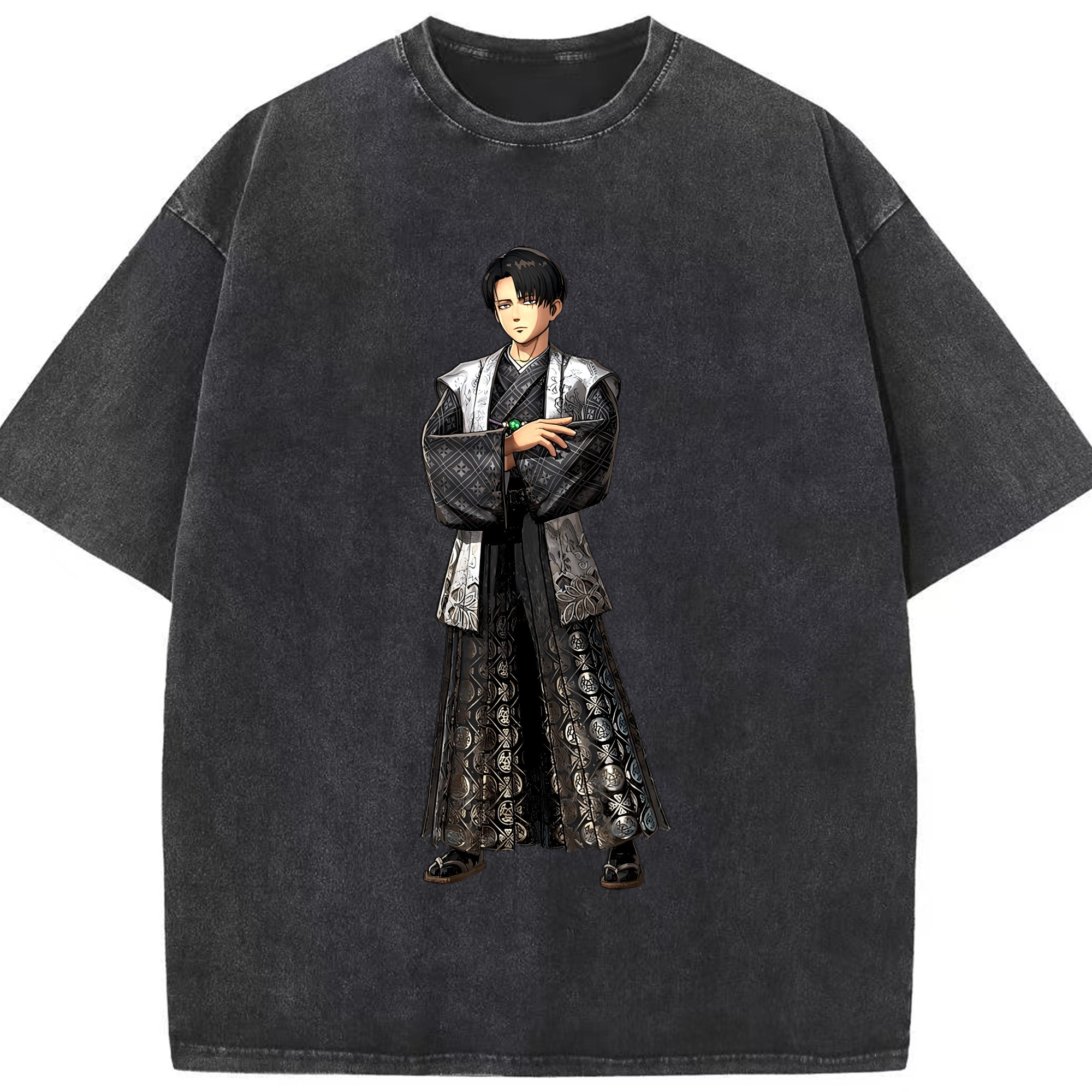 （画像用） 進撃の巨人 リヴァイ·アッカーマン Attack on Titan Levi Ackerman 綿100% ヴィンテージ風 半袖Tシャツ（フロントプリント）