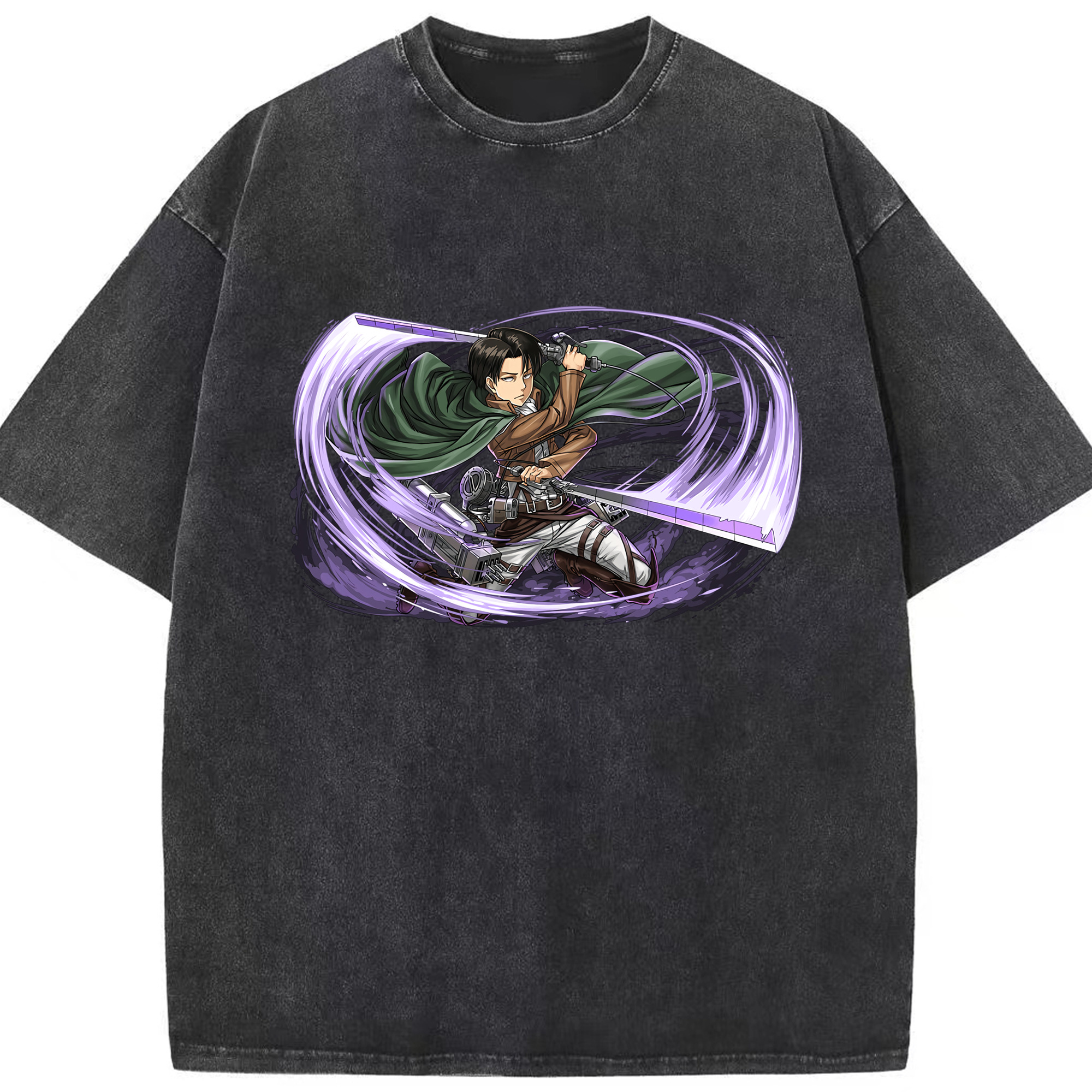 （画像用） 進撃の巨人 リヴァイ·アッカーマン Attack on Titan Levi Ackerman 綿100% ヴィンテージ風 半袖Tシャツ（フロントプリント）