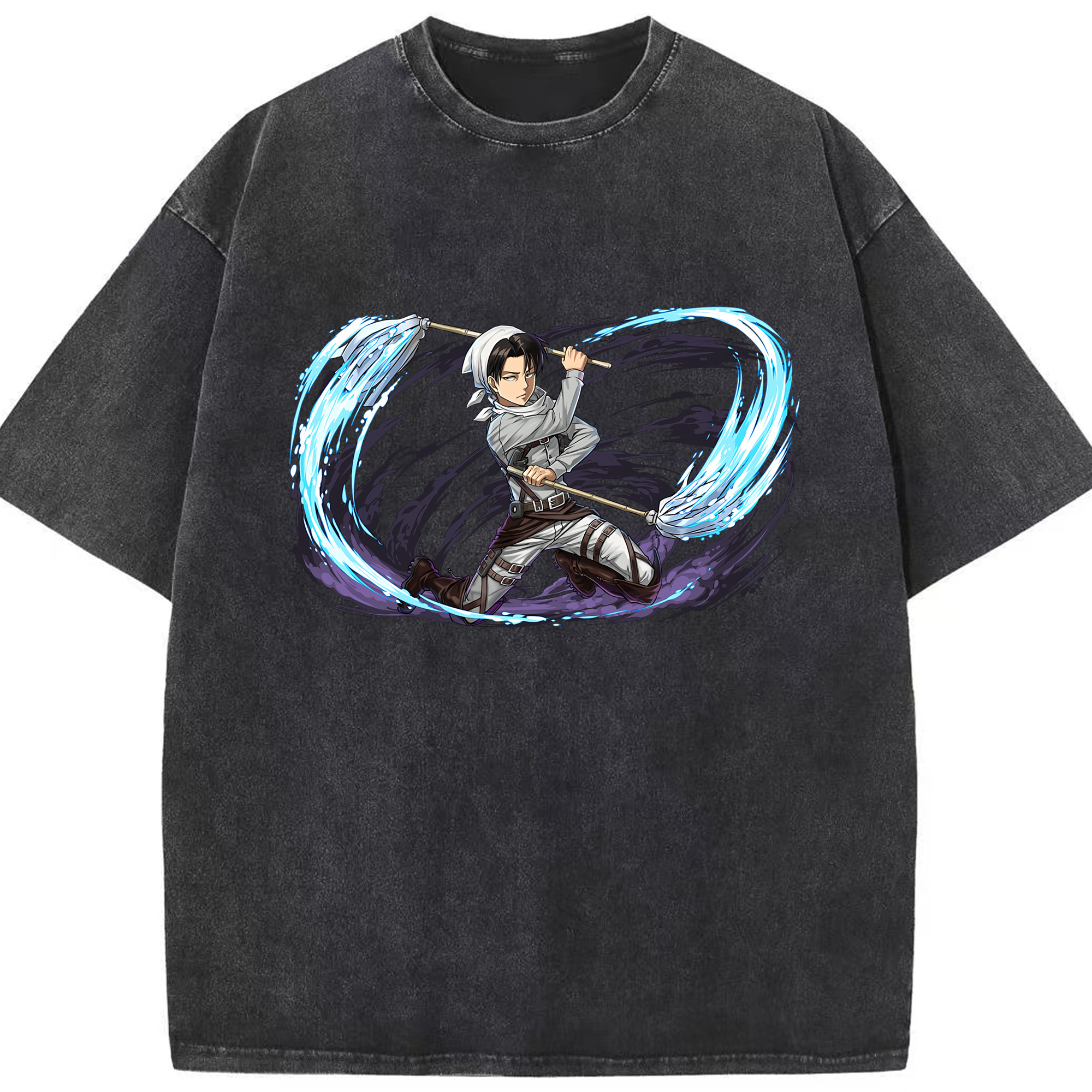 （画像用） 進撃の巨人 リヴァイ·アッカーマン Attack on Titan Levi Ackerman 綿100% ヴィンテージ風 半袖Tシャツ（フロントプリント）