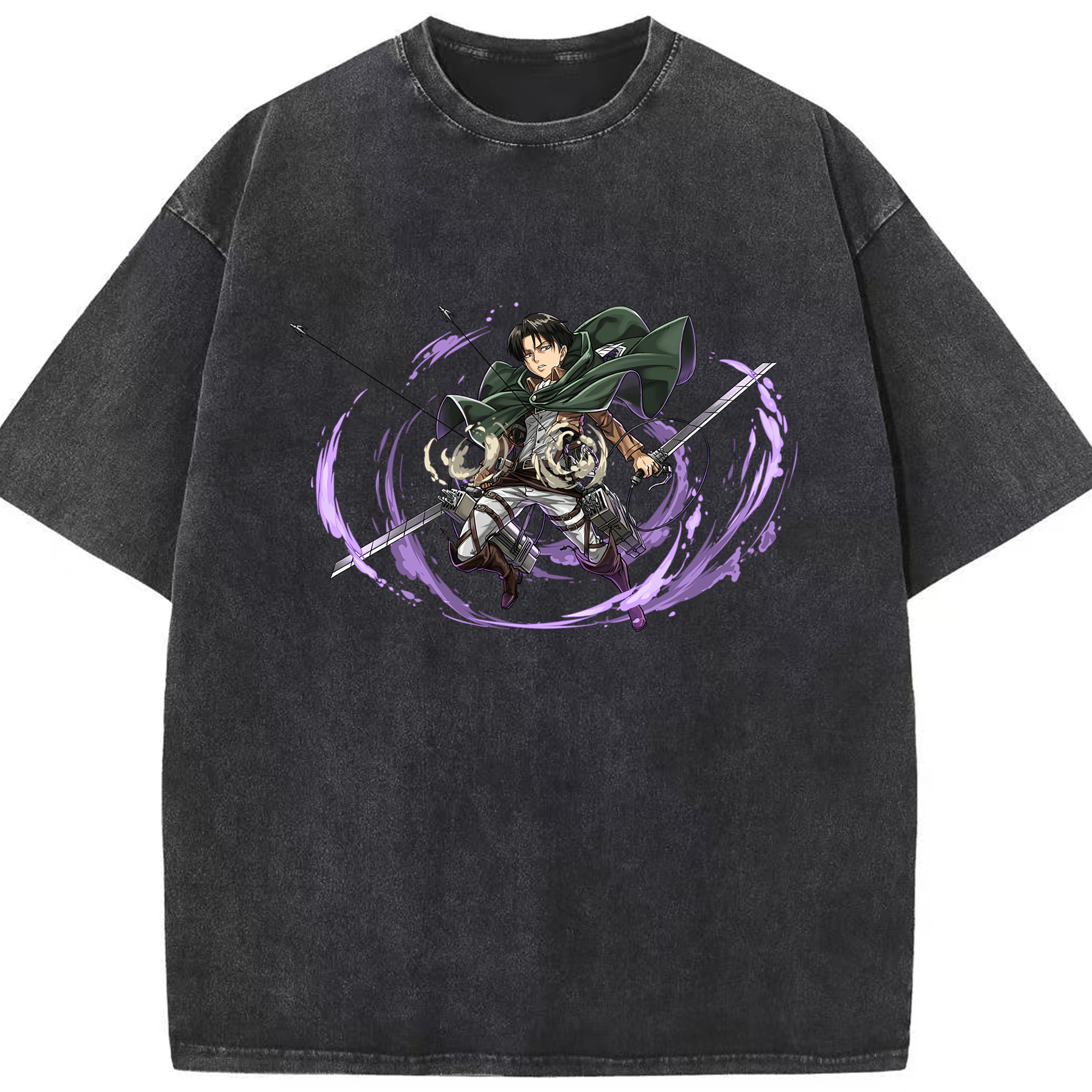 （画像用） 進撃の巨人 リヴァイ·アッカーマン Attack on Titan Levi Ackerman 綿100% ヴィンテージ風 半袖Tシャツ（フロントプリント）