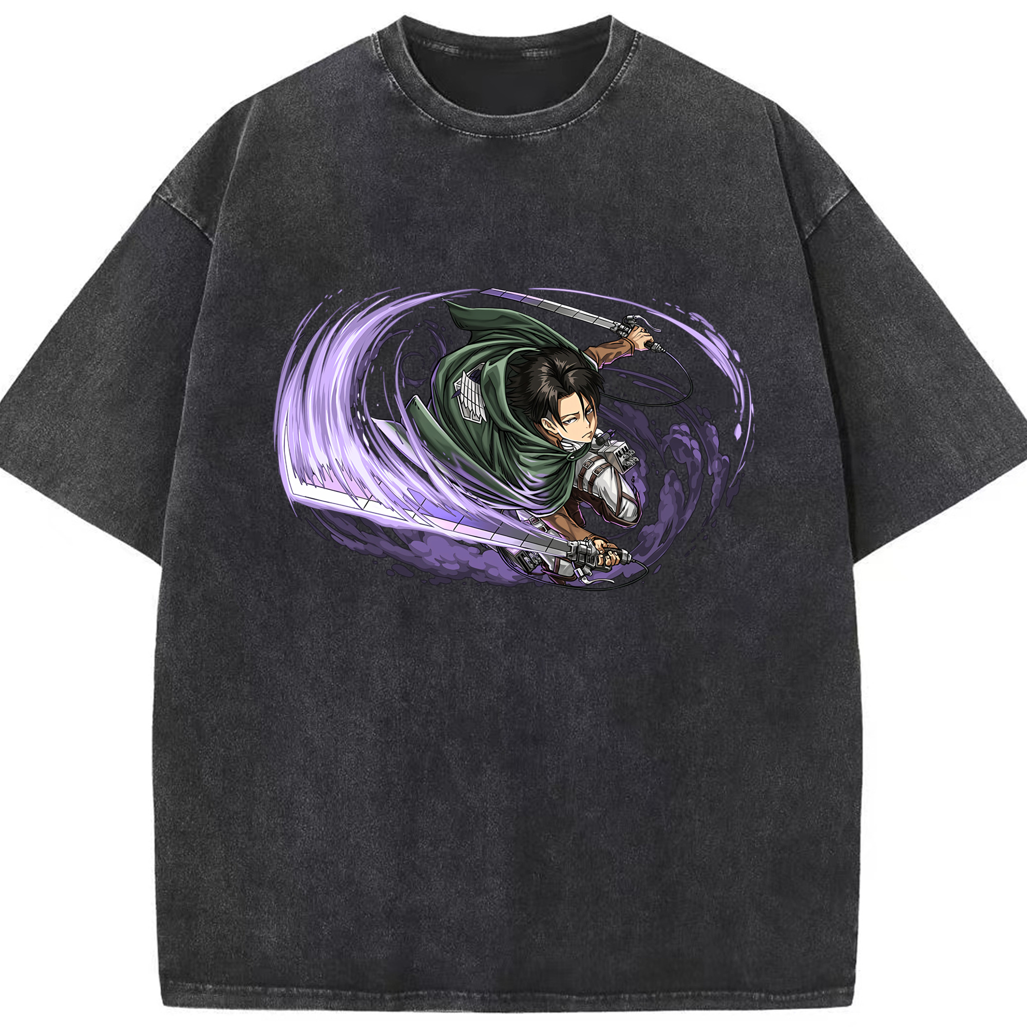 （画像用） 進撃の巨人 リヴァイ·アッカーマン Attack on Titan Levi Ackerman 綿100% ヴィンテージ風 半袖Tシャツ（フロントプリント）