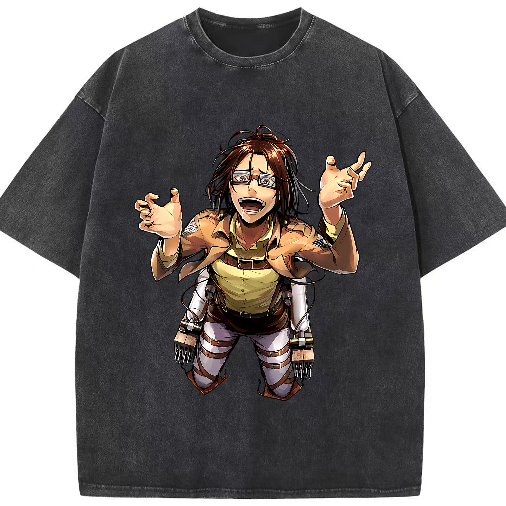 （画像用） 進撃の巨人 ハンジ·ゾエ Attack on Titan Hanji Zoe 綿100% ヴィンテージ風 半袖Tシャツ（フロントプリント）