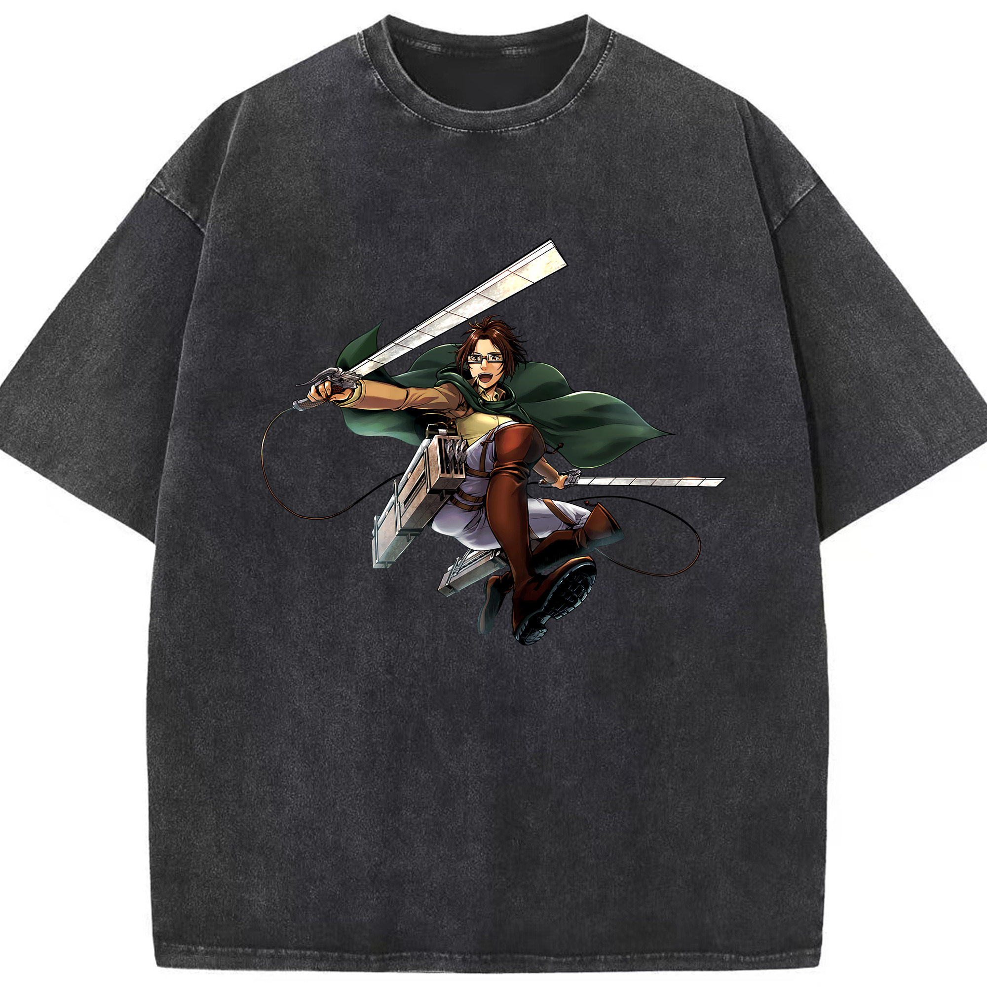 （画像用） 進撃の巨人 ハンジ·ゾエ Attack on Titan Hanji Zoe 綿100% ヴィンテージ風 半袖Tシャツ（フロントプリント）