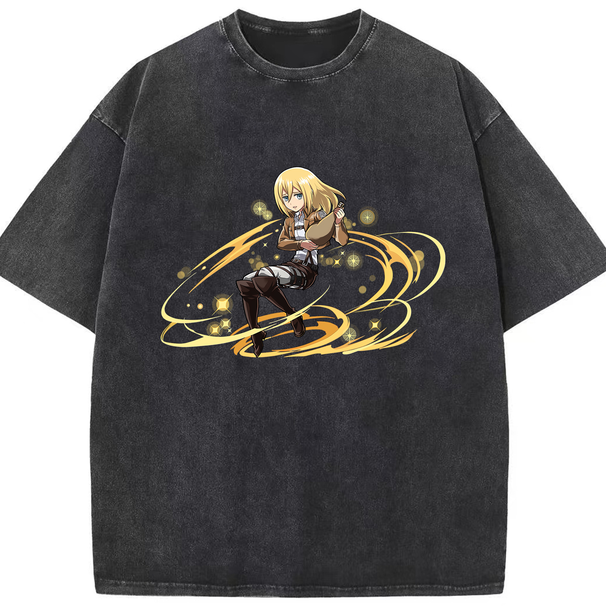 （画像用） 進撃の巨人 クリスタ·レンズ Attack on Titan Christa Lenz 綿100% ヴィンテージ風 半袖Tシャツ（フロントプリント）