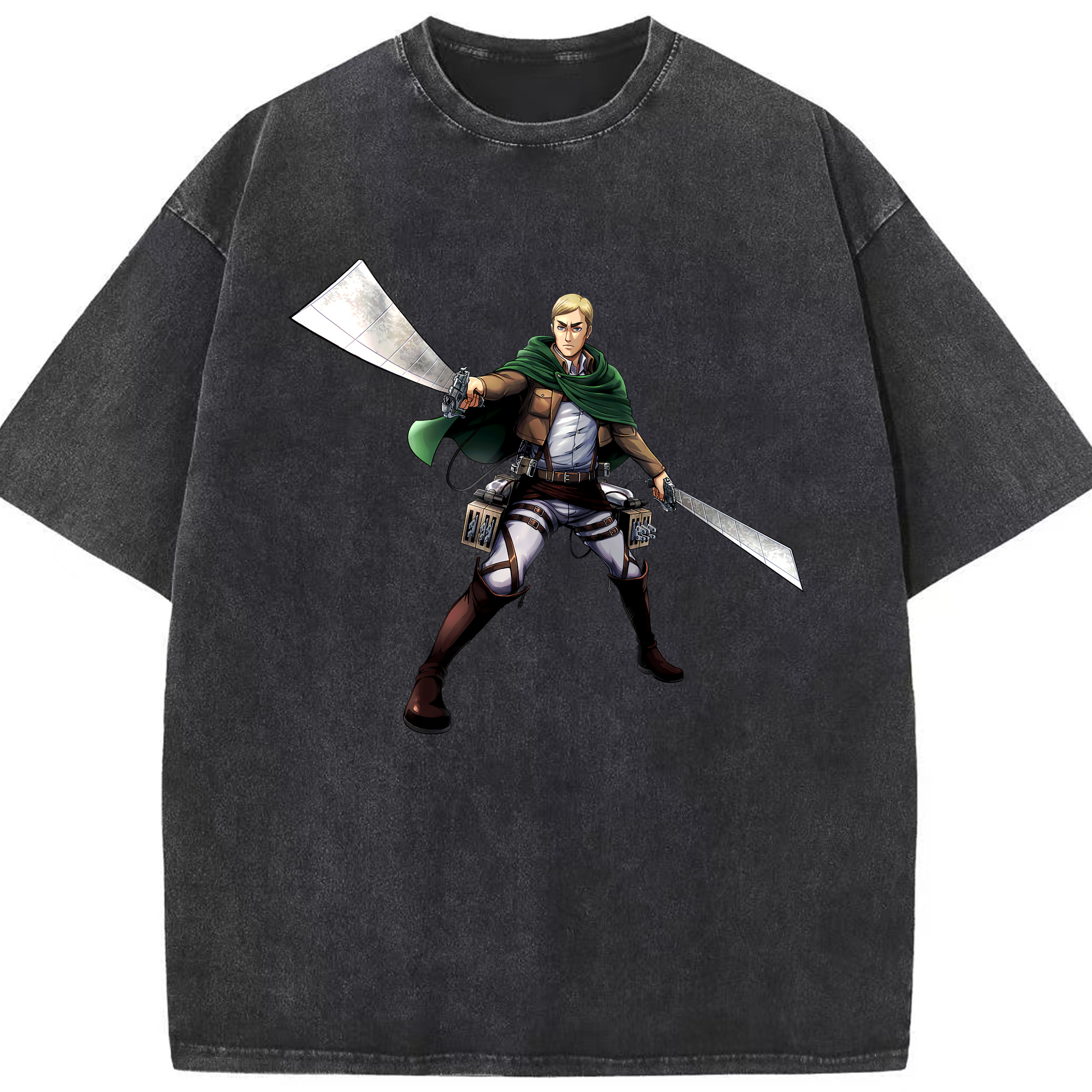 （画像用） 進撃の巨人 エルヴィン・スミス Attack on Titan Erwin Smith 綿100% ヴィンテージ風 半袖Tシャツ（フロントプリント）