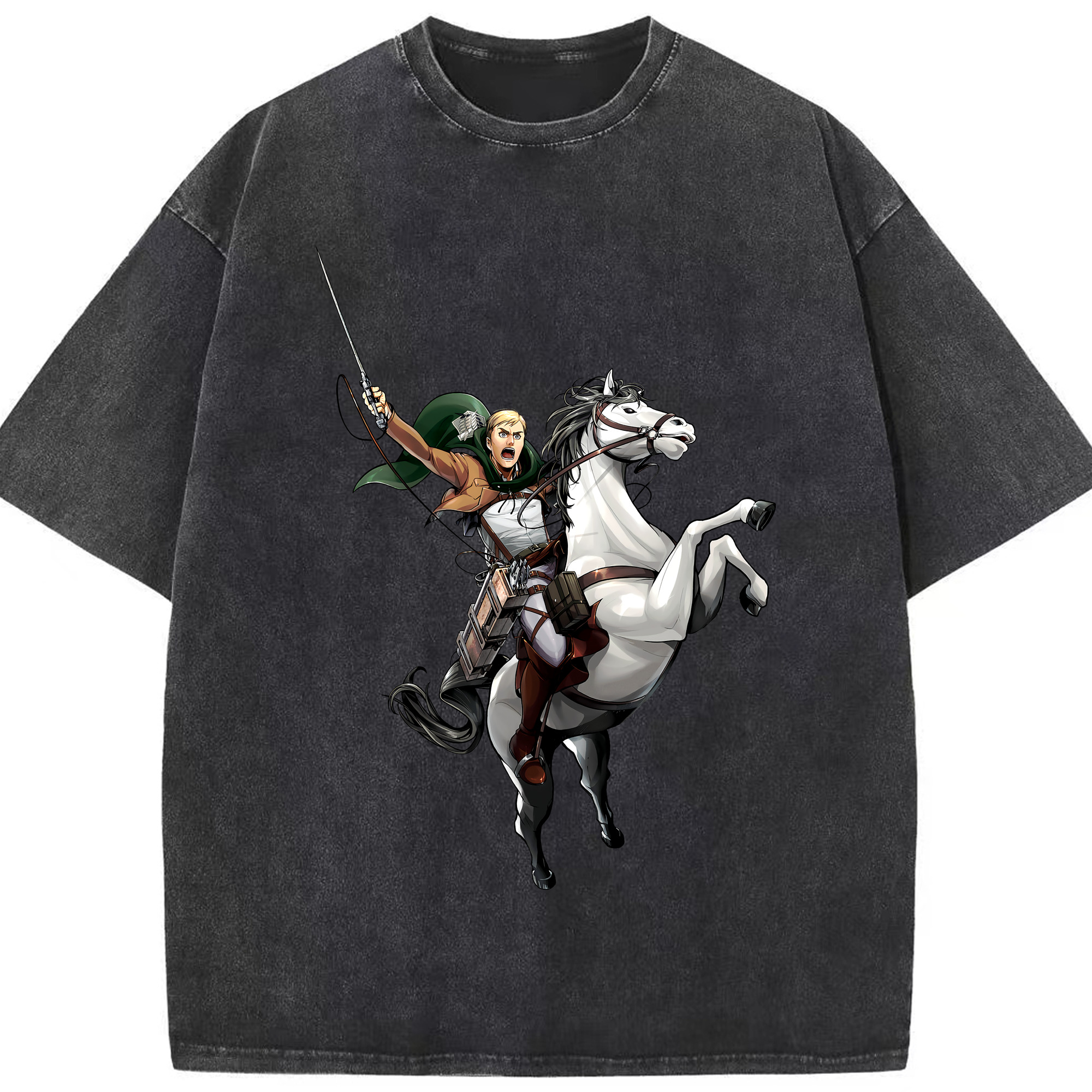（画像用） 進撃の巨人 エルヴィン・スミス Attack on Titan Erwin Smith 綿100% ヴィンテージ風 半袖Tシャツ（フロントプリント）