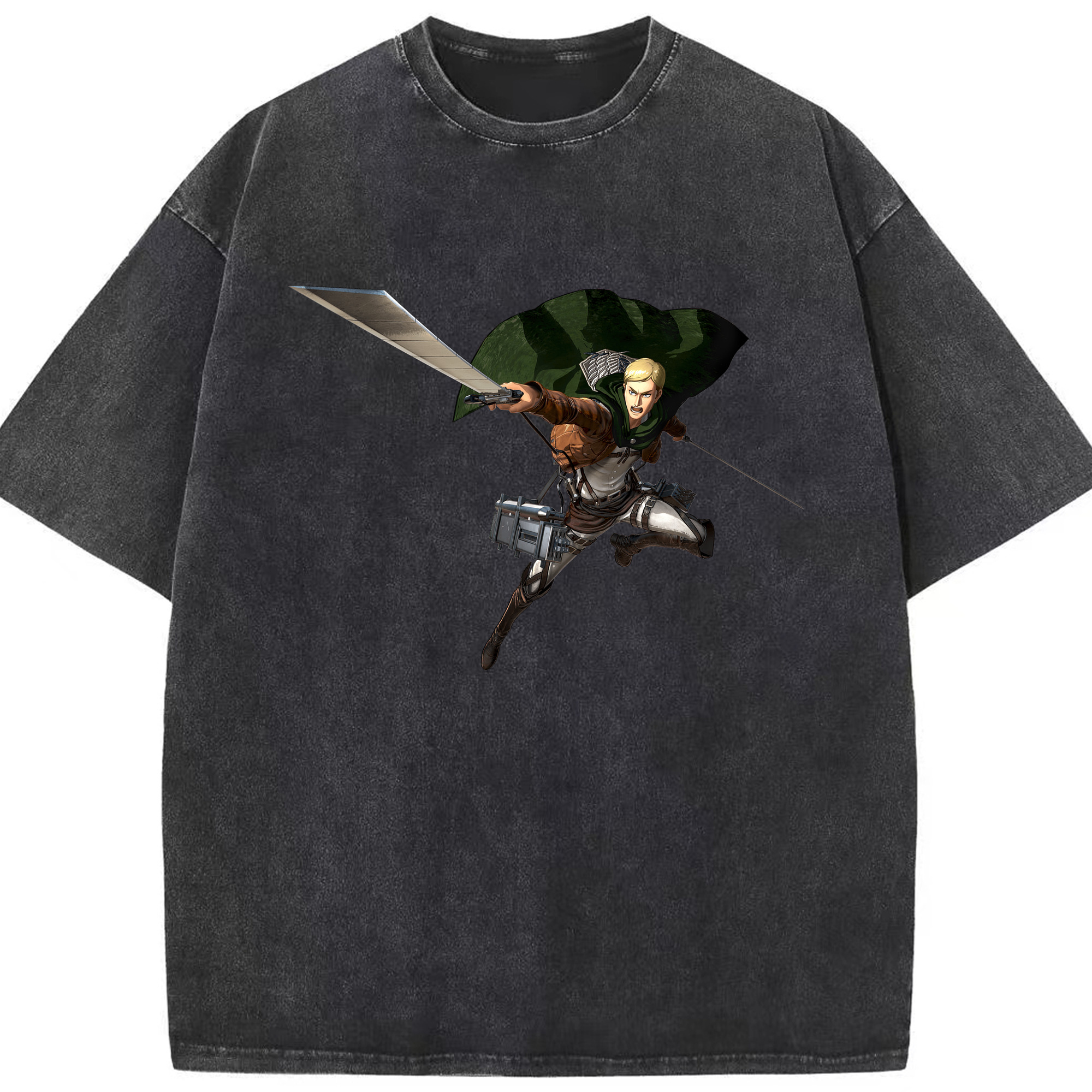 （画像用） 進撃の巨人 エルヴィン・スミス Attack on Titan Erwin Smith 綿100% ヴィンテージ風 半袖Tシャツ（フロントプリント）