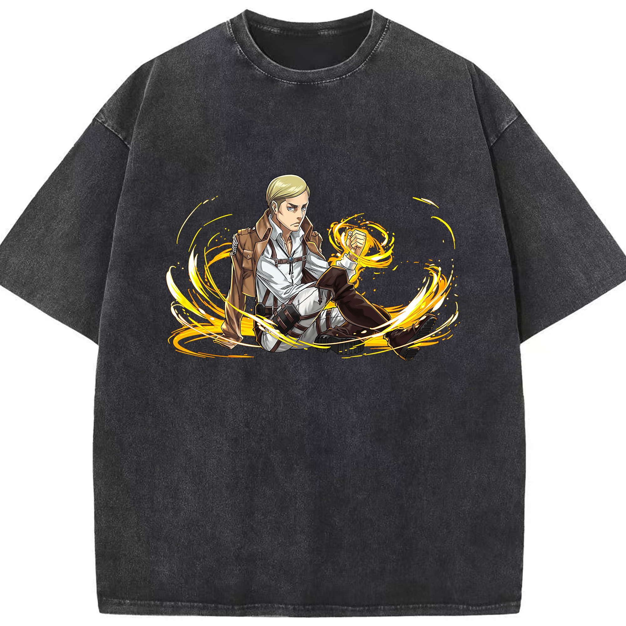 （画像用） 進撃の巨人 エルヴィン・スミス Attack on Titan Erwin Smith 綿100% ヴィンテージ風 半袖Tシャツ（フロントプリント）