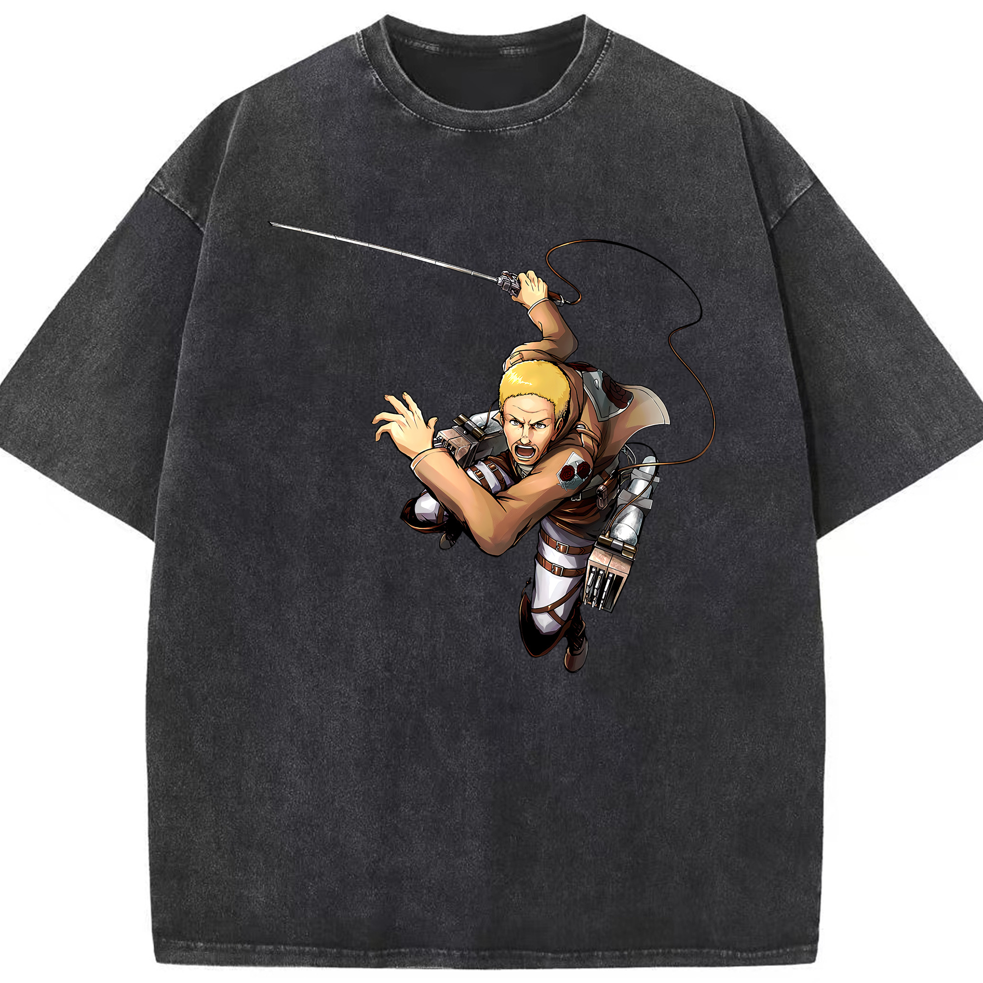 （画像用） 進撃の巨人 ハンネス Attack on Titan Hannes 綿100% ヴィンテージ風 半袖Tシャツ（フロントプリント）