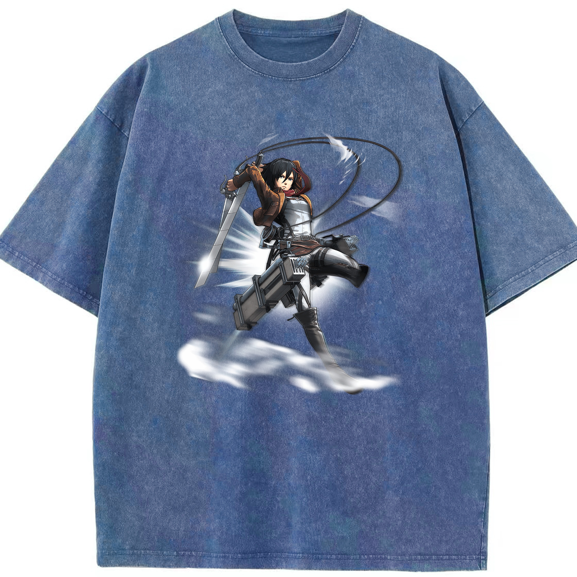 （画像用） 進撃の巨人 ミカサ·アッカーマン Attack on Titan Mikasa Ackerman 綿100% ヴィンテージ風 半袖Tシャツ（フロントプリント）