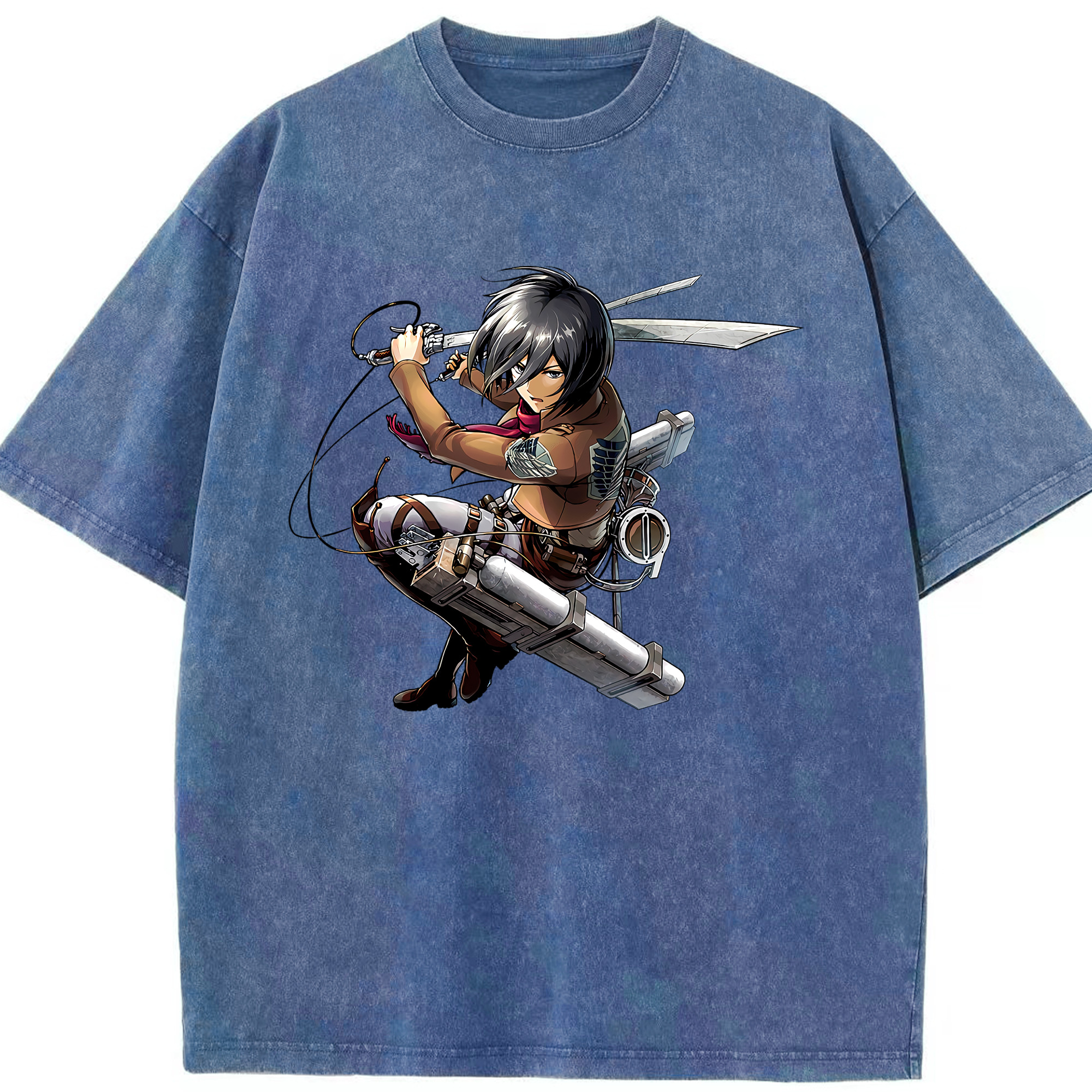 （画像用） 進撃の巨人 ミカサ·アッカーマン Attack on Titan Mikasa Ackerman 綿100% ヴィンテージ風 半袖Tシャツ（フロントプリント）