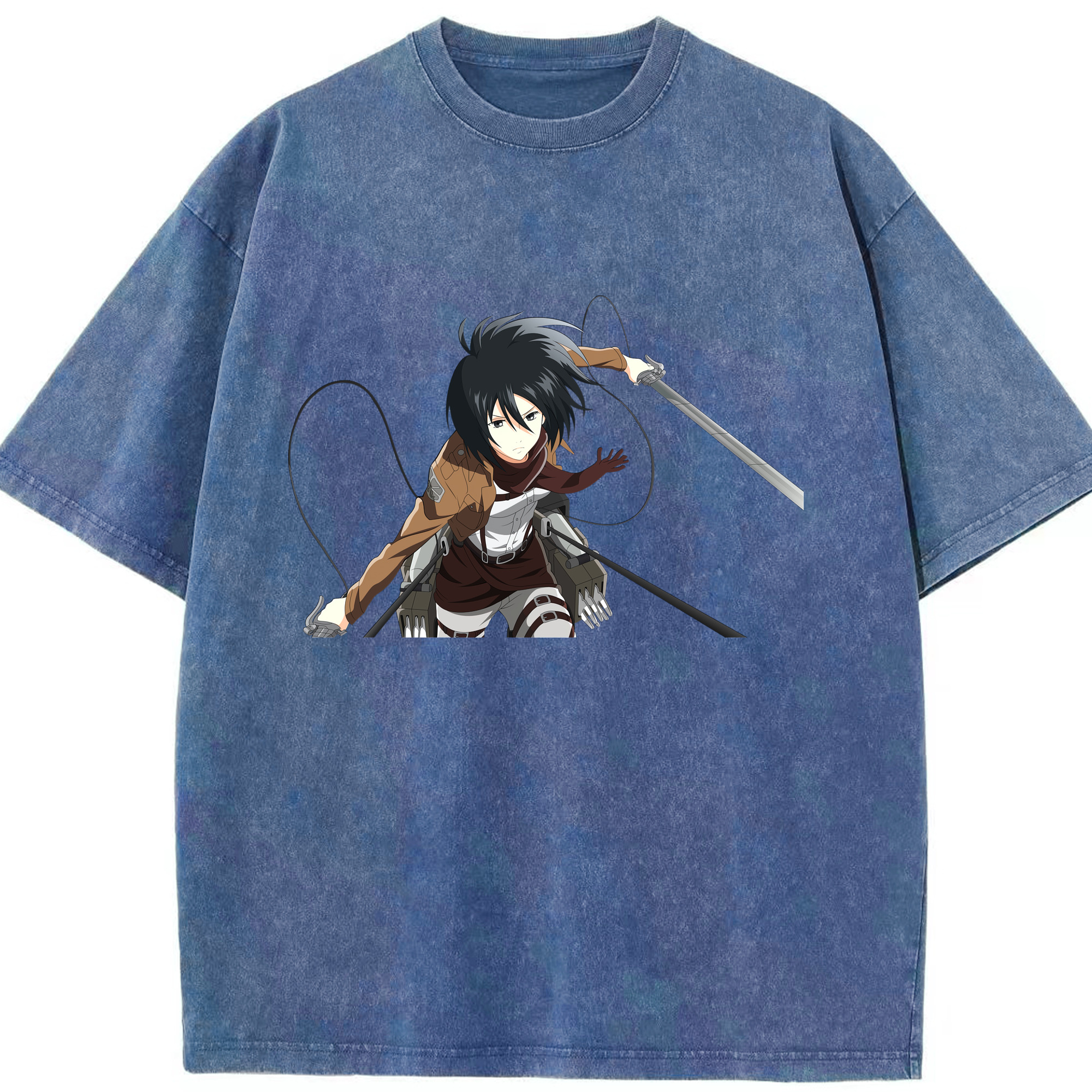 （画像用） 進撃の巨人 ミカサ·アッカーマン Attack on Titan Mikasa Ackerman 綿100% ヴィンテージ風 半袖Tシャツ（フロントプリント）