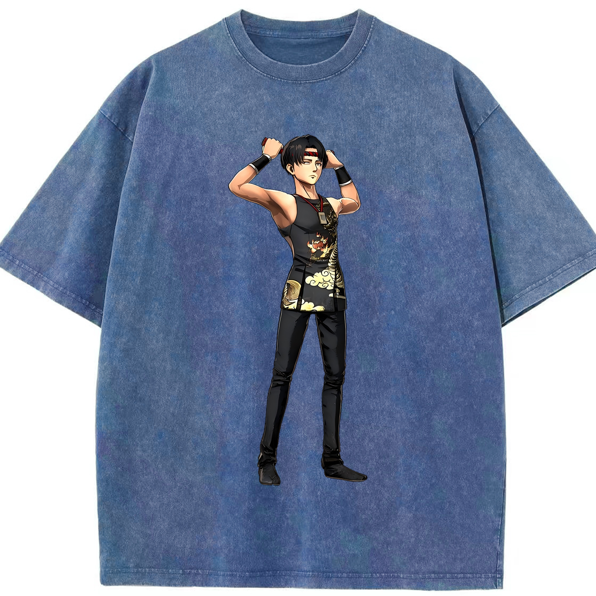 （画像用） 進撃の巨人 リヴァイ·アッカーマン Attack on Titan Levi Ackerman 綿100% ヴィンテージ風 半袖Tシャツ（フロントプリント）